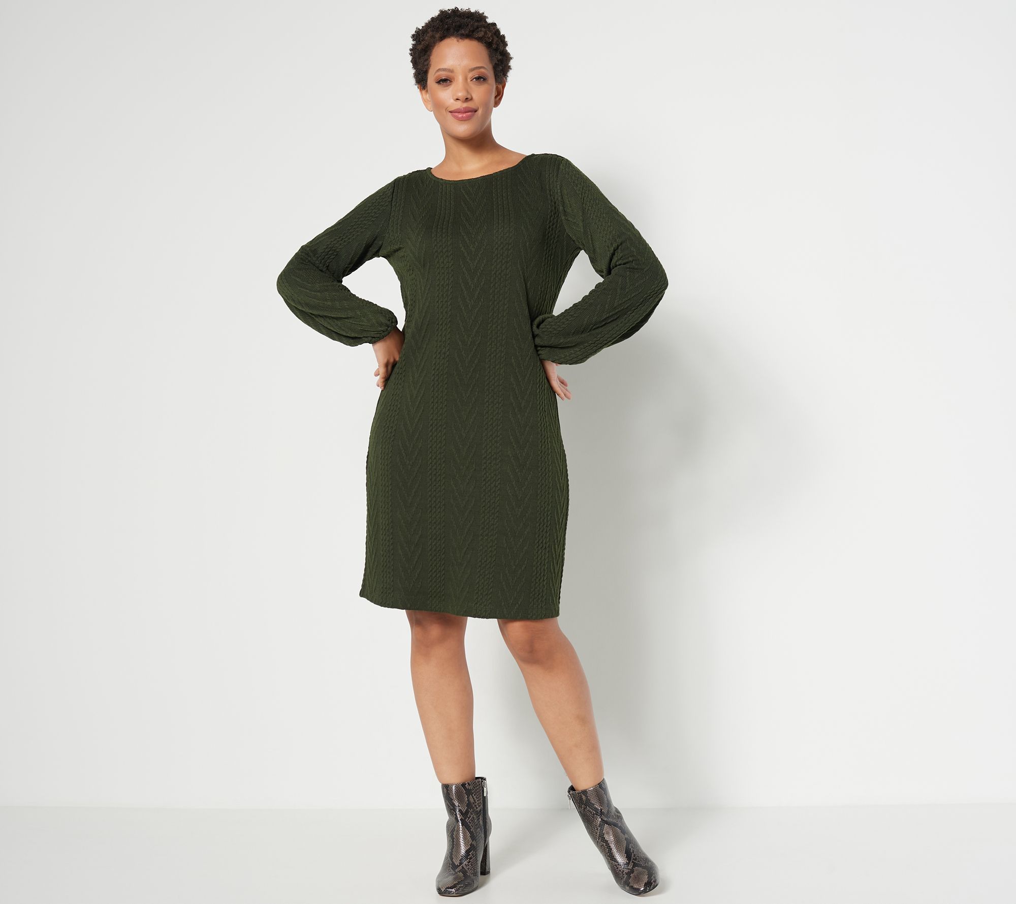 "As Is" Susan Graver Petite Cable Sweater Knit Bateau Neck Dress
