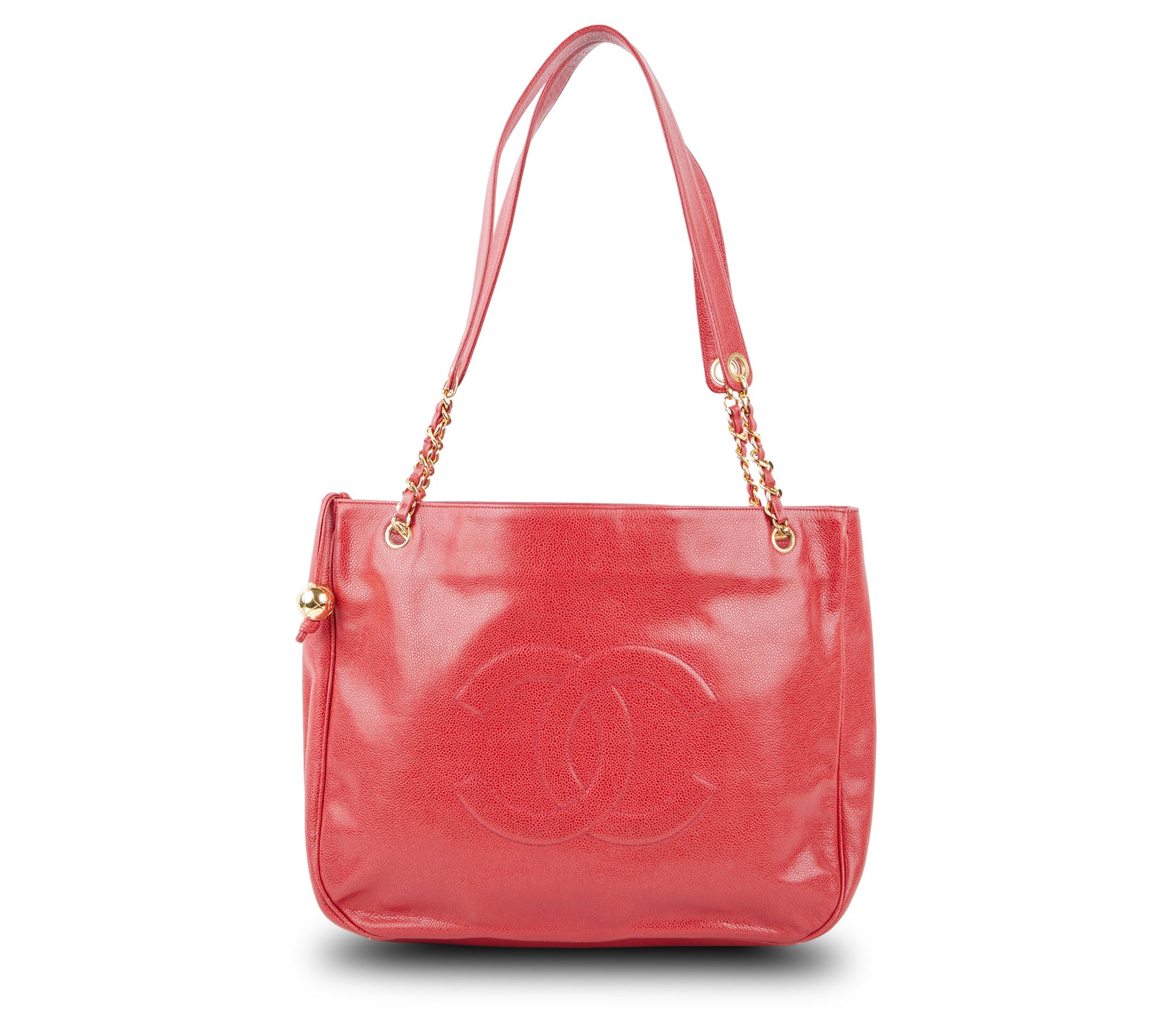 Pre-Owned Chanel Large CC Tote Bag Caviar Red 