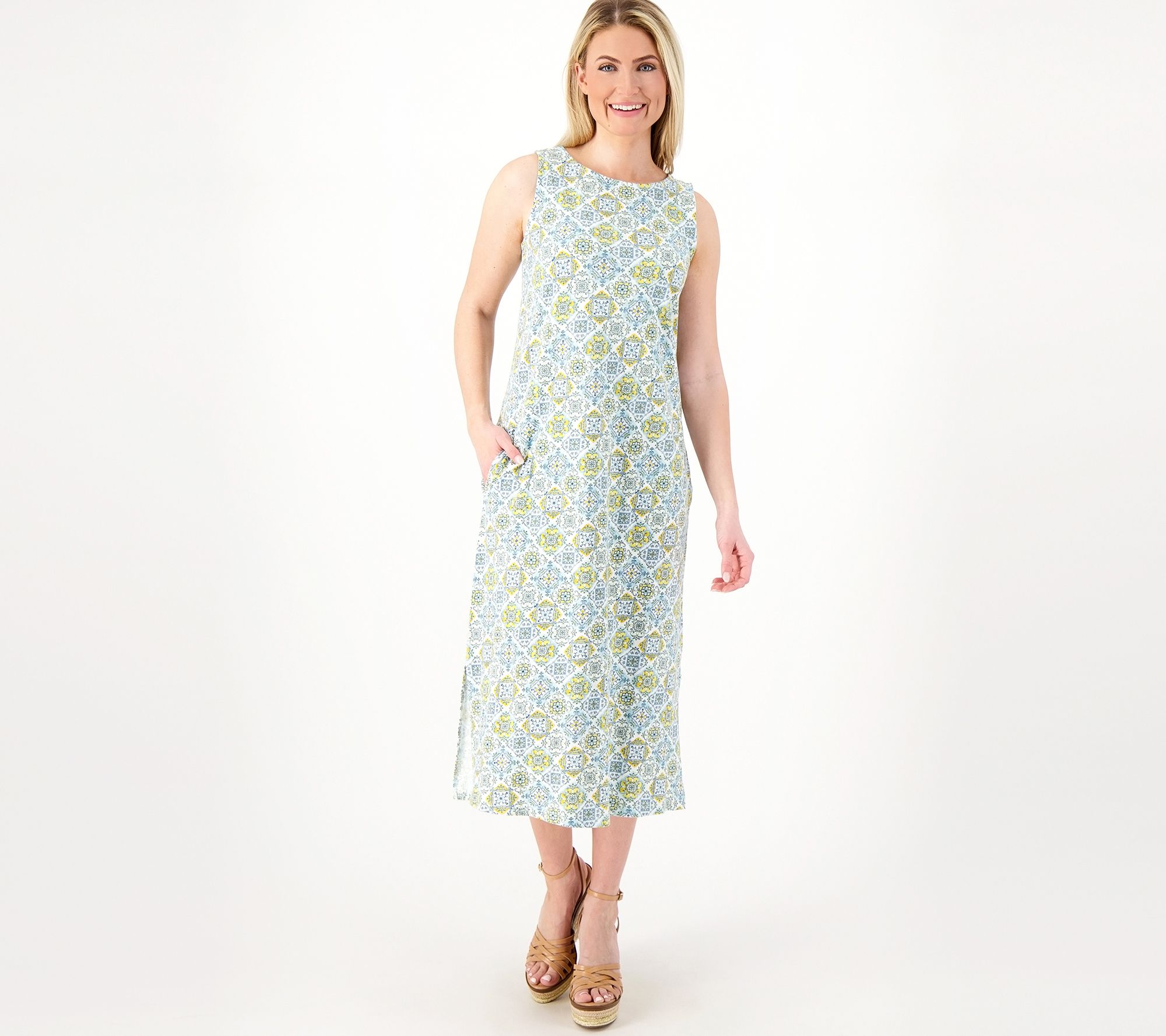 "As Is" Denim & Co. Naturals Linen Blend Jersey Regular Midi Dress
