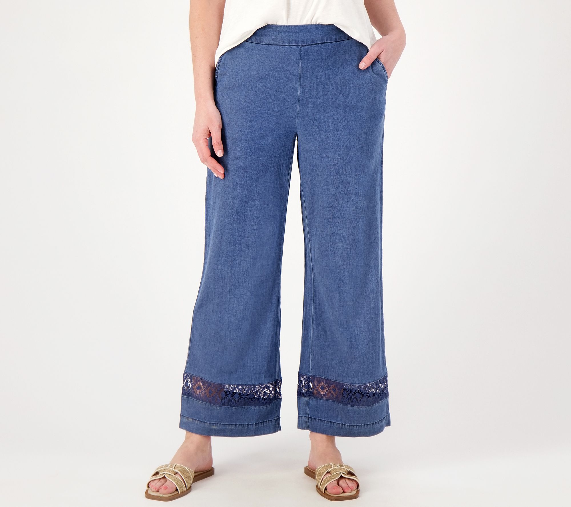 "As Is" Isaac Mizrahi Live Petite Bridgehampton Chambray Pants