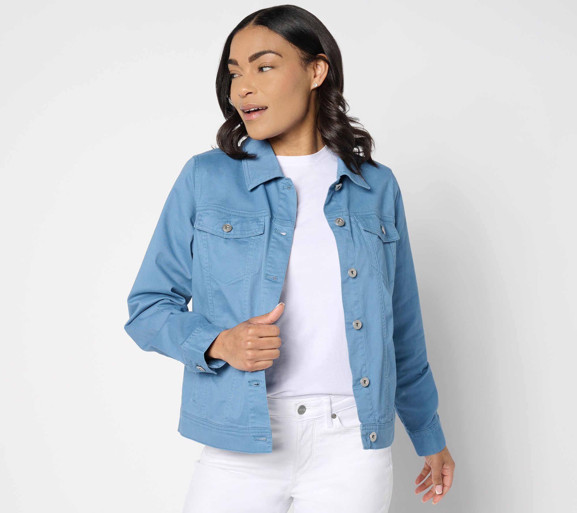 Denim & Co. EasyWear Twill Classic Button-Front Jacket - QVC.com