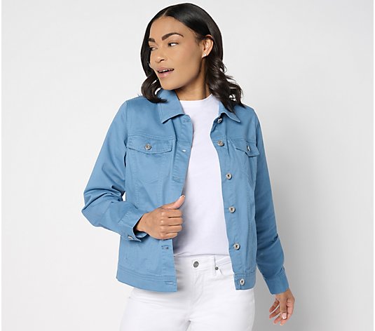 Denim & Co. EasyWear Twill Classic Button-Front Jacket - QVC.com