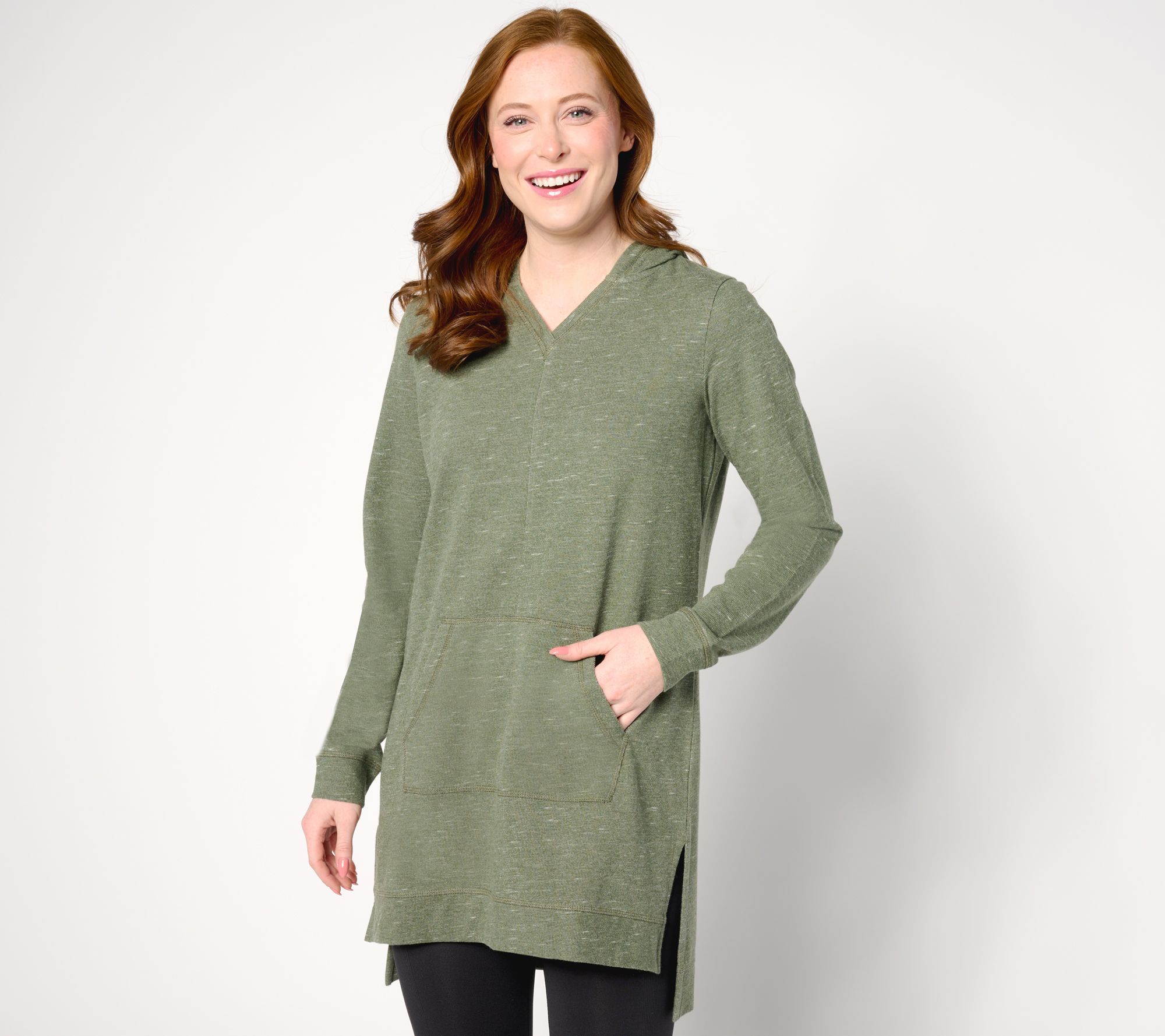 Denim & Co. Active Regular French Terry Hooded Tunic Pullover