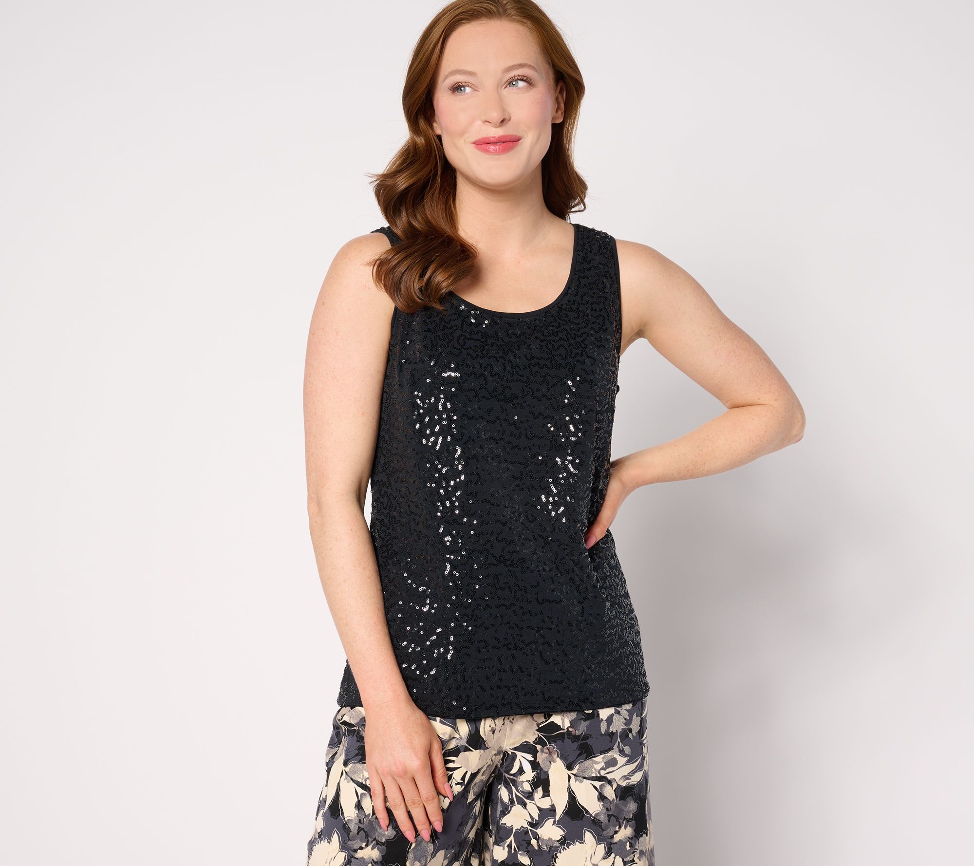Isaac Mizrahi Live! Sequin Front Jersey Knit Sleeveless Top