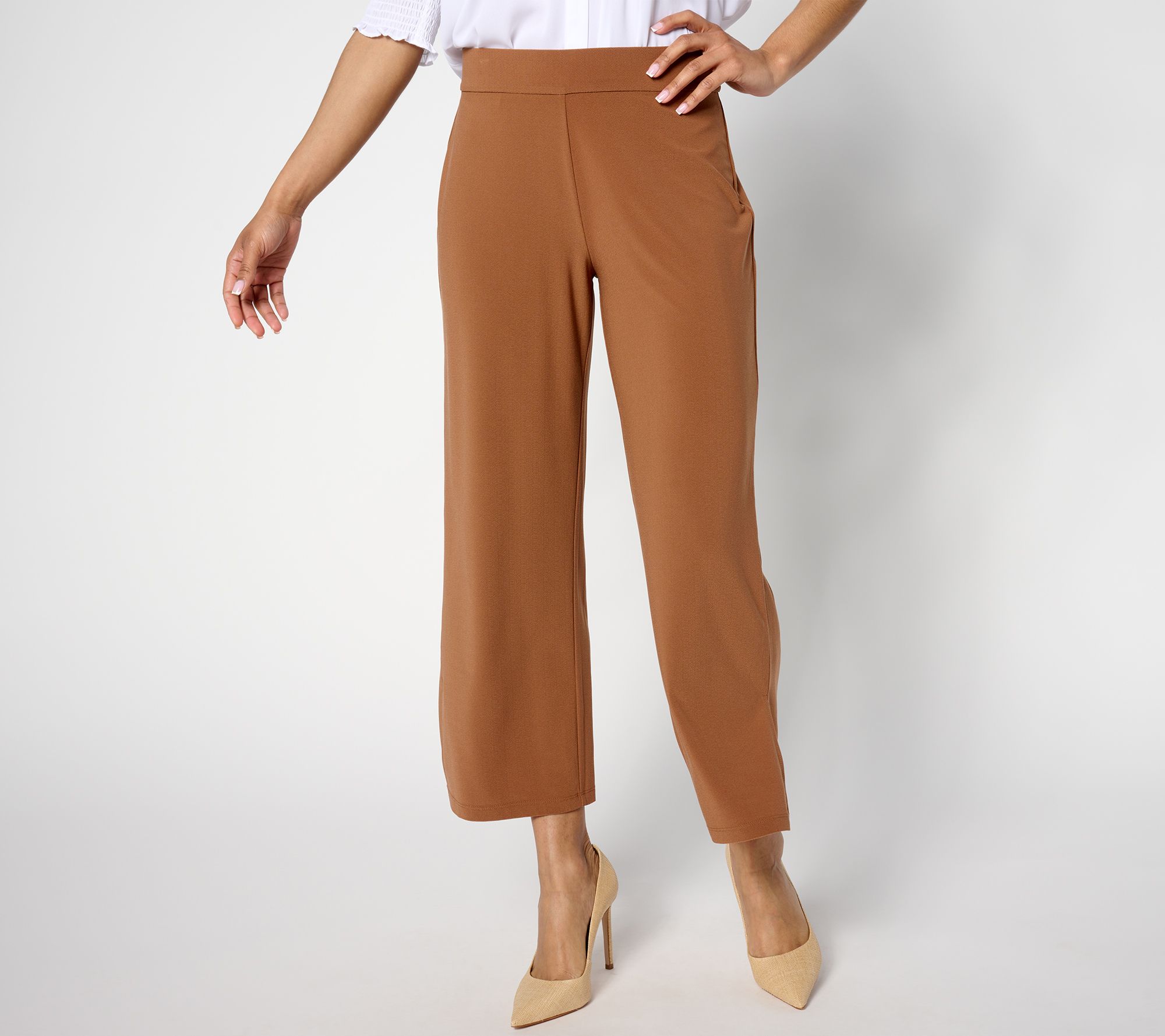 Dennis Basso Petite Cropped Luxe Crepe Pants