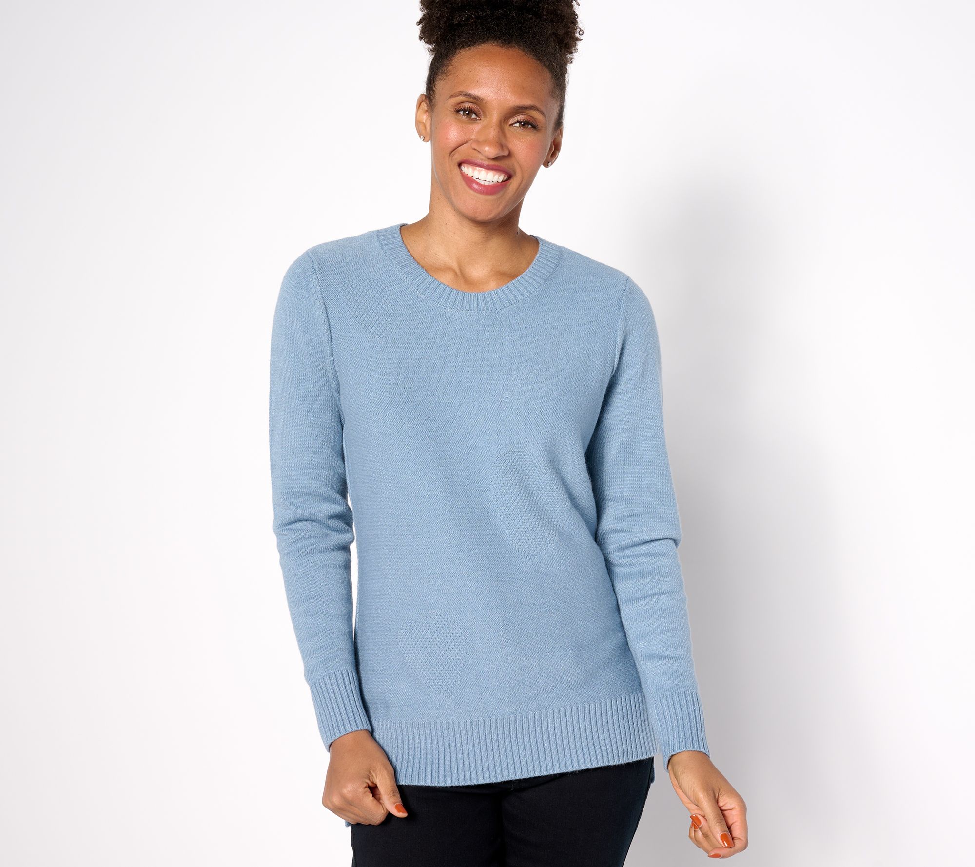 "As Is" Denim & Co. Heart Stitch Long Sleeve Sweater