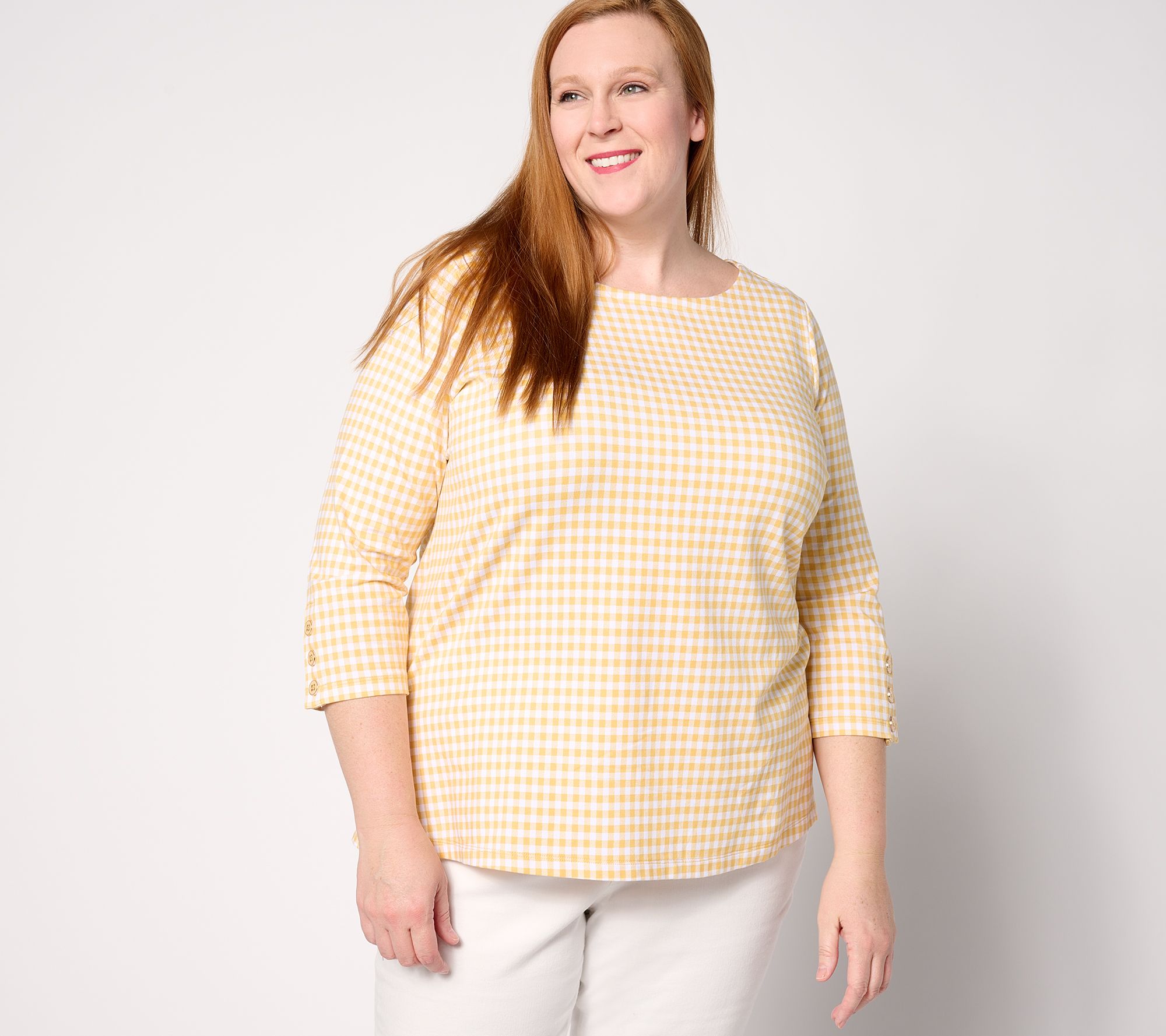 "As Is" Susan Graver Weekend Printed Comfy Cotton 3/4 Sleeve Top