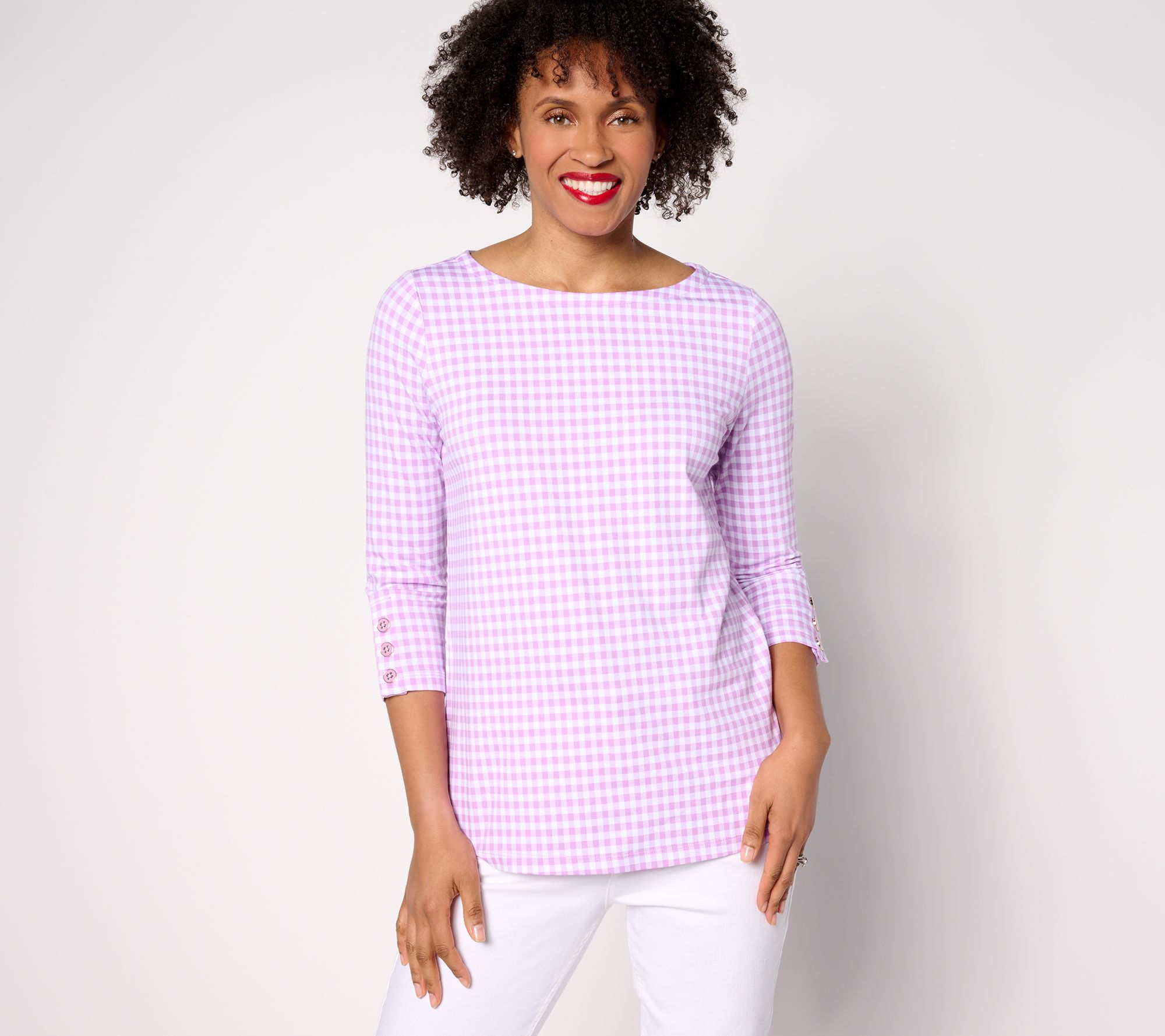 "As Is" Susan Graver Weekend Printed Comfy Cotton 3/4 Sleeve Top