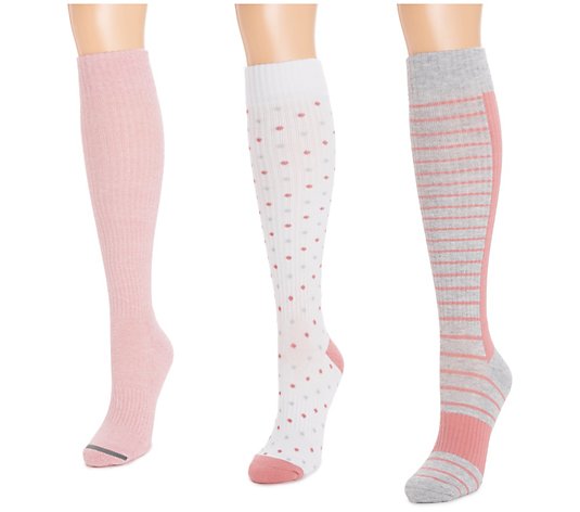 MUK LUKS Women's Cotton Compression Knee-High Socks - 3 Pair 