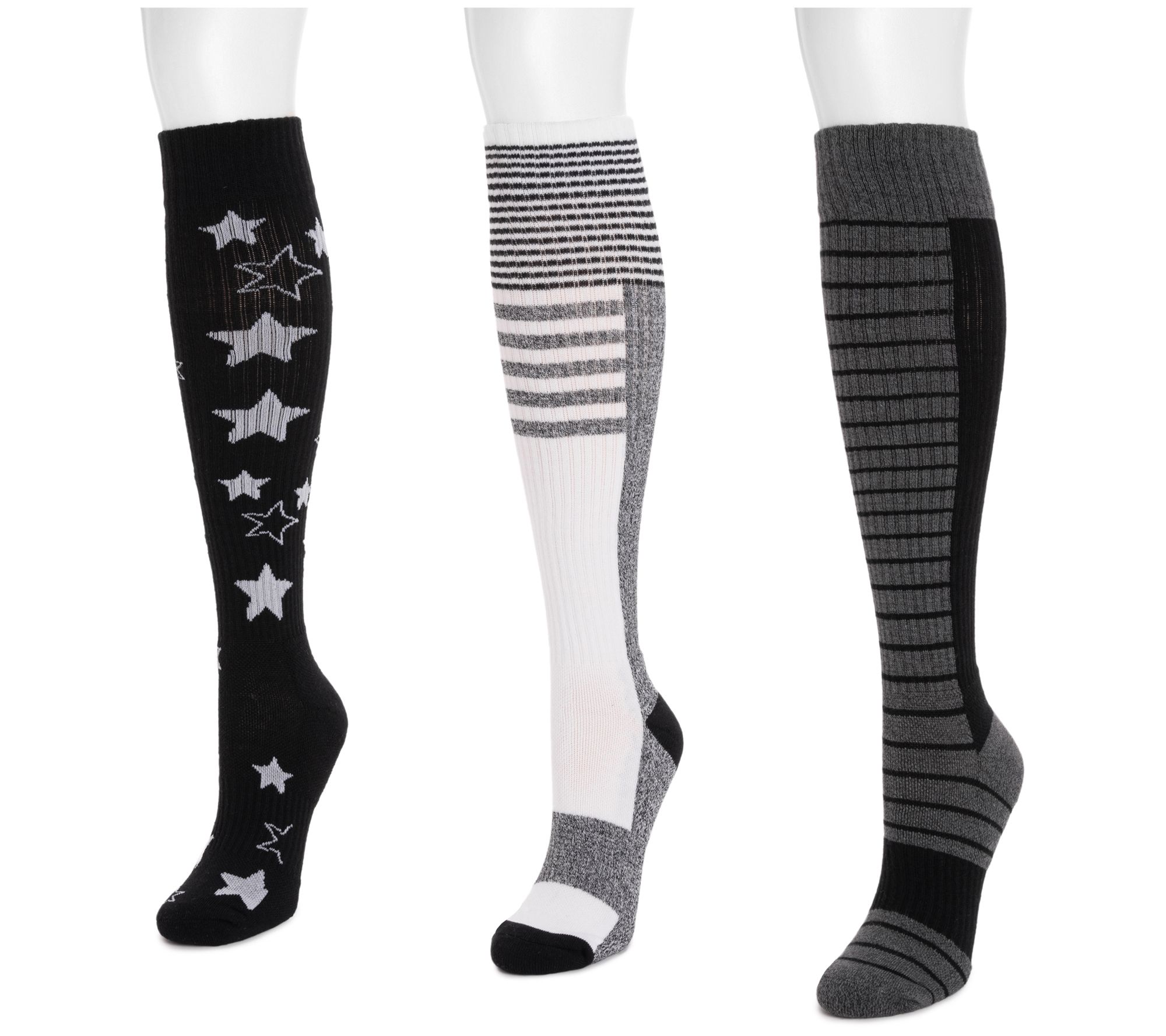 MUK LUKS Women's Cotton Compression Knee-High Socks - 3 Pair