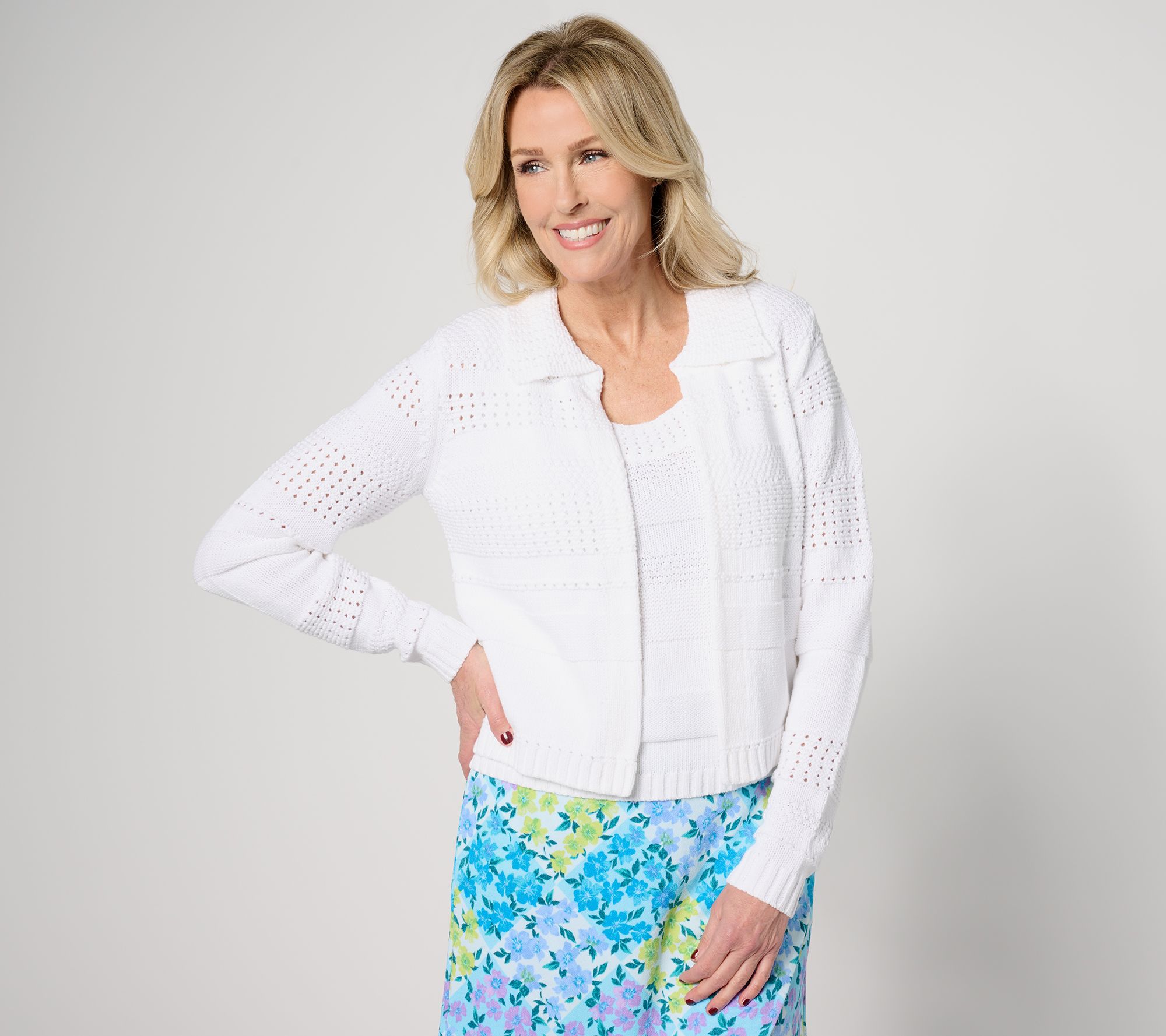 "As Is" Isaac Mizrahi Live! Open Front Stripe Cardigan with Collar