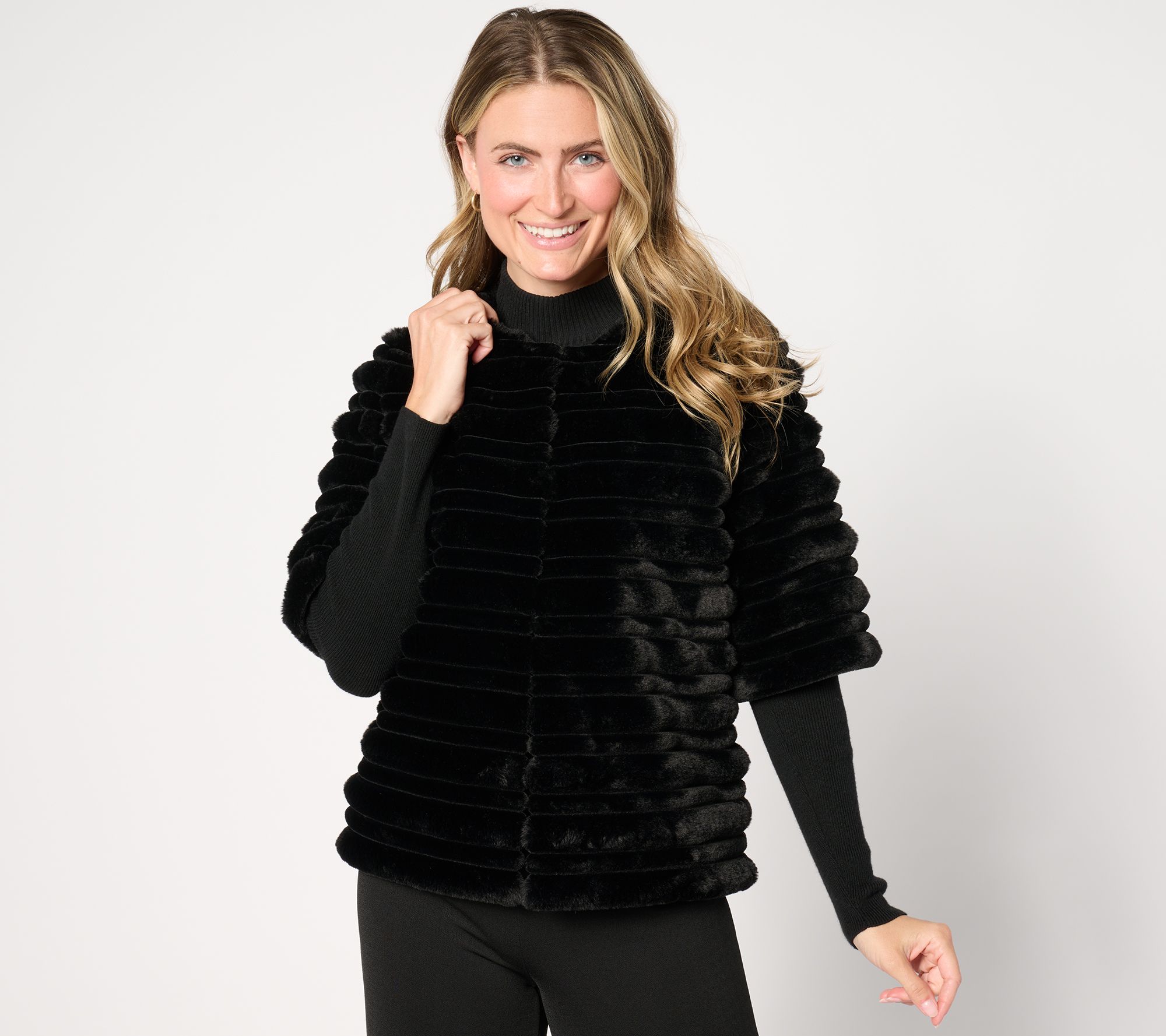 Dennis Basso Faux Fur Pelt with Elbow Sleeves