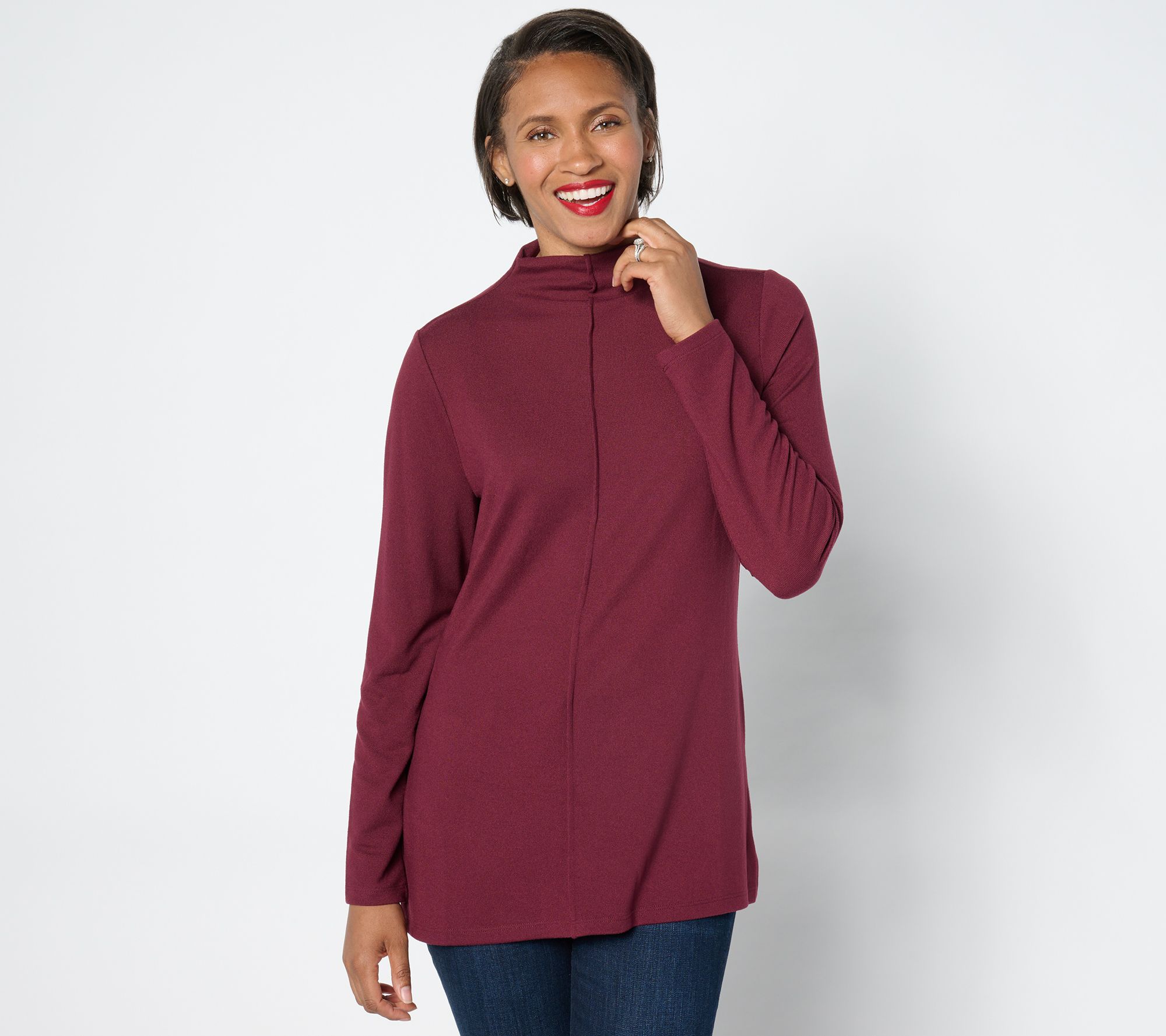 Denim & Co. Petite Heavenly Jersey Mock Neck Tunic