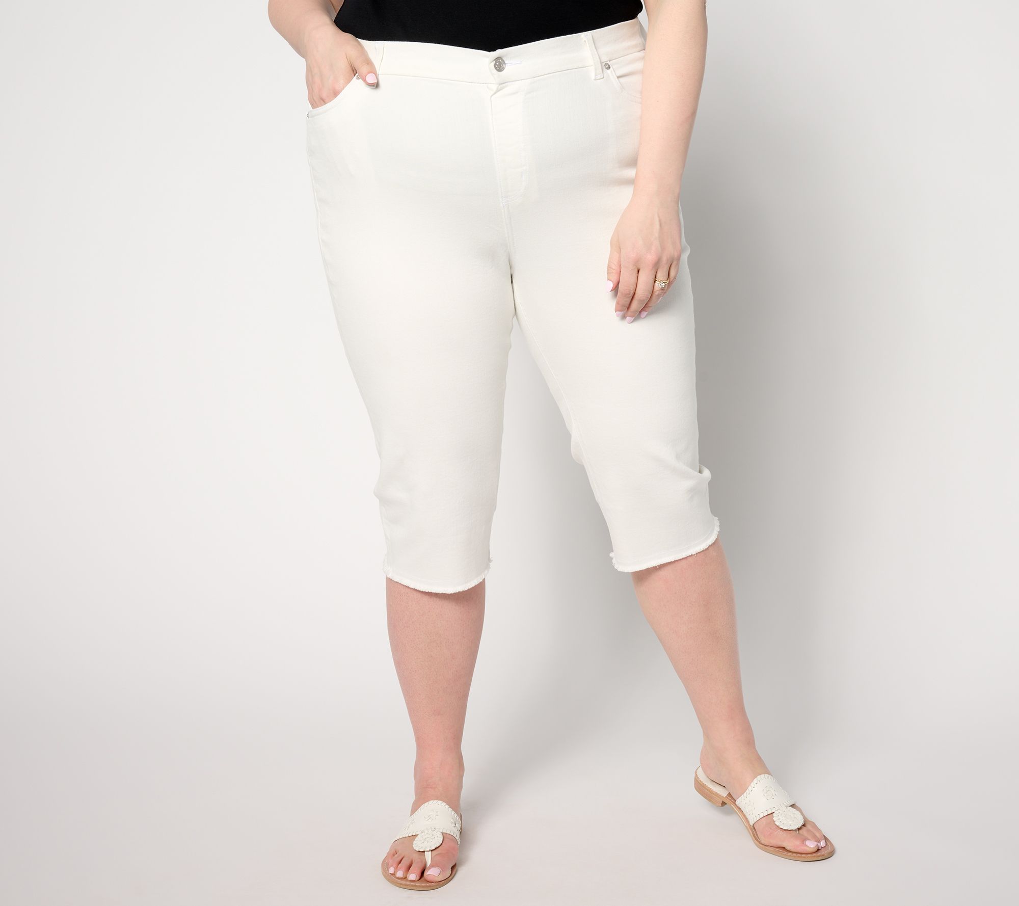 "As Is" Denim & Co. Regular Easy Stretch Frayed Edge Skimmer