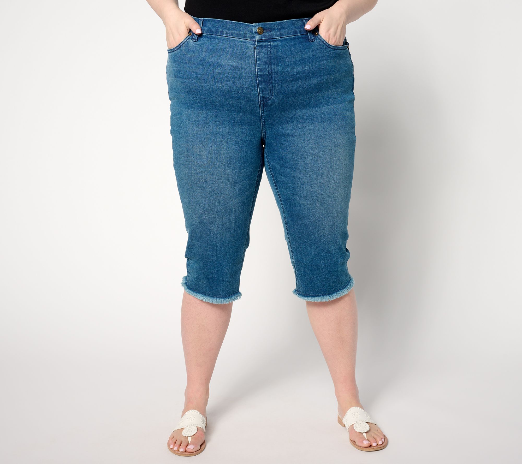 "As Is" Denim & Co. Regular Easy Stretch Frayed Edge Skimmer