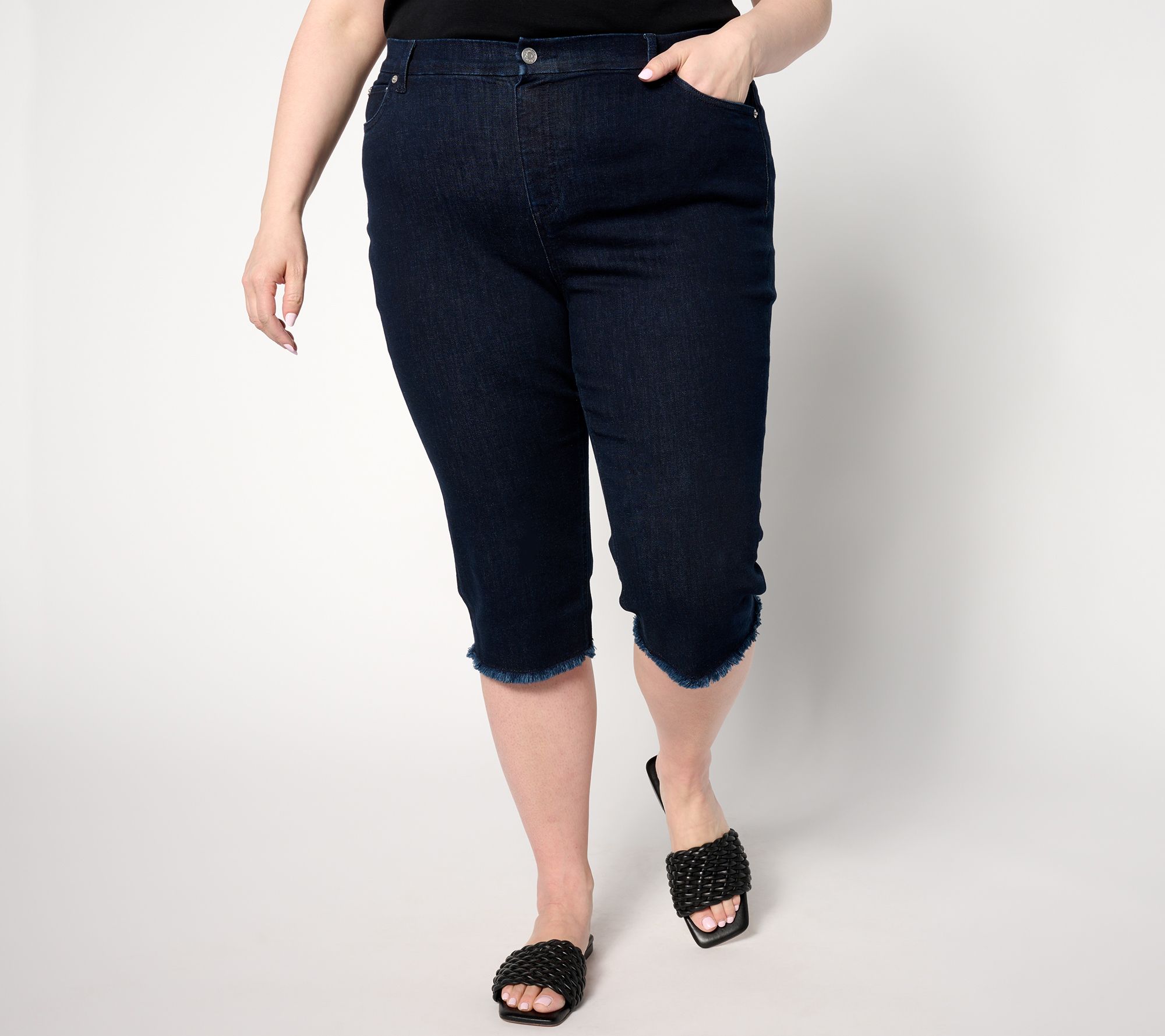 "As Is" Denim & Co. Regular Easy Stretch Frayed Edge Skimmer