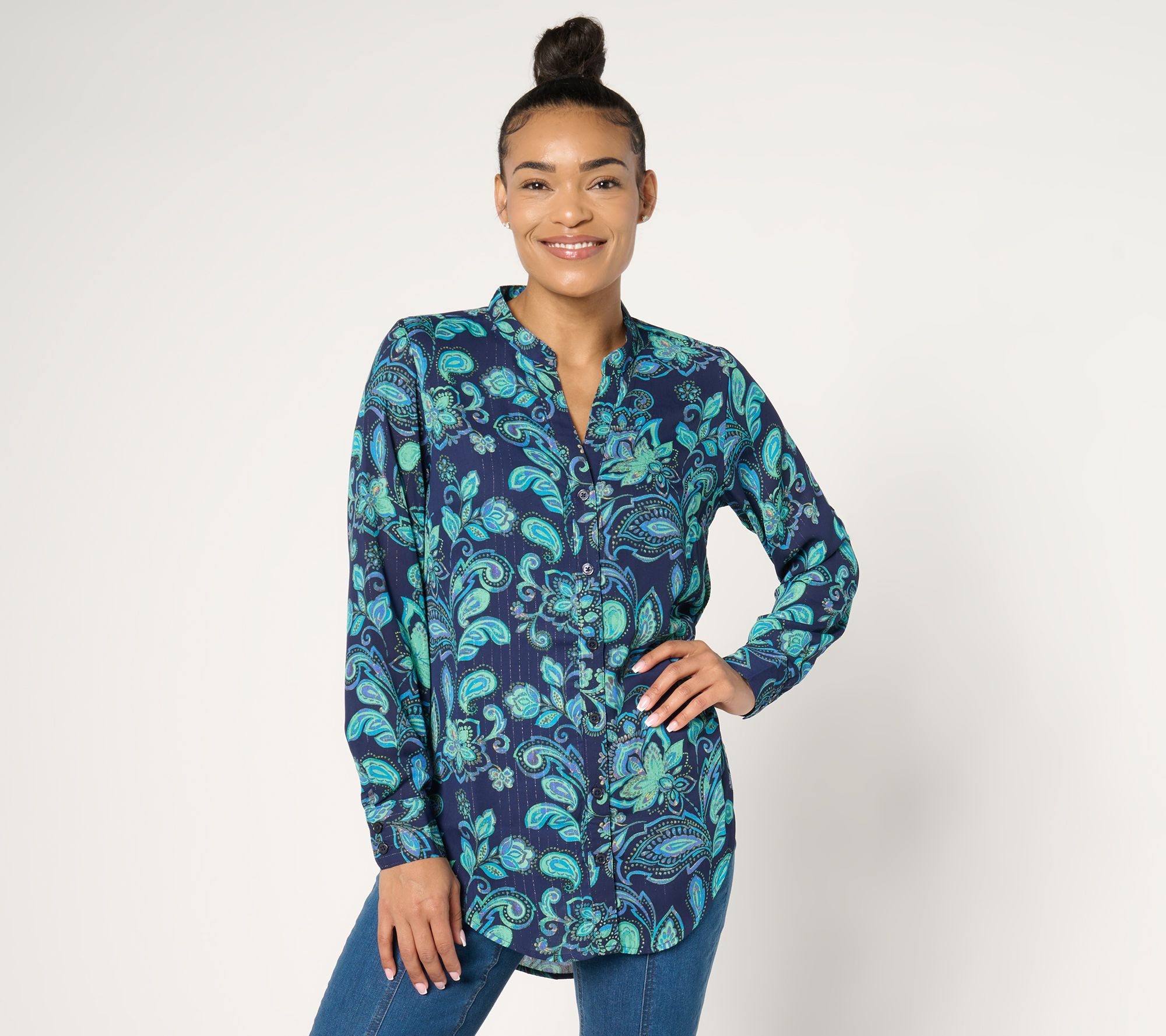 Belle by Kim Gravel Let the Good Times Scroll Tunic Blouse
