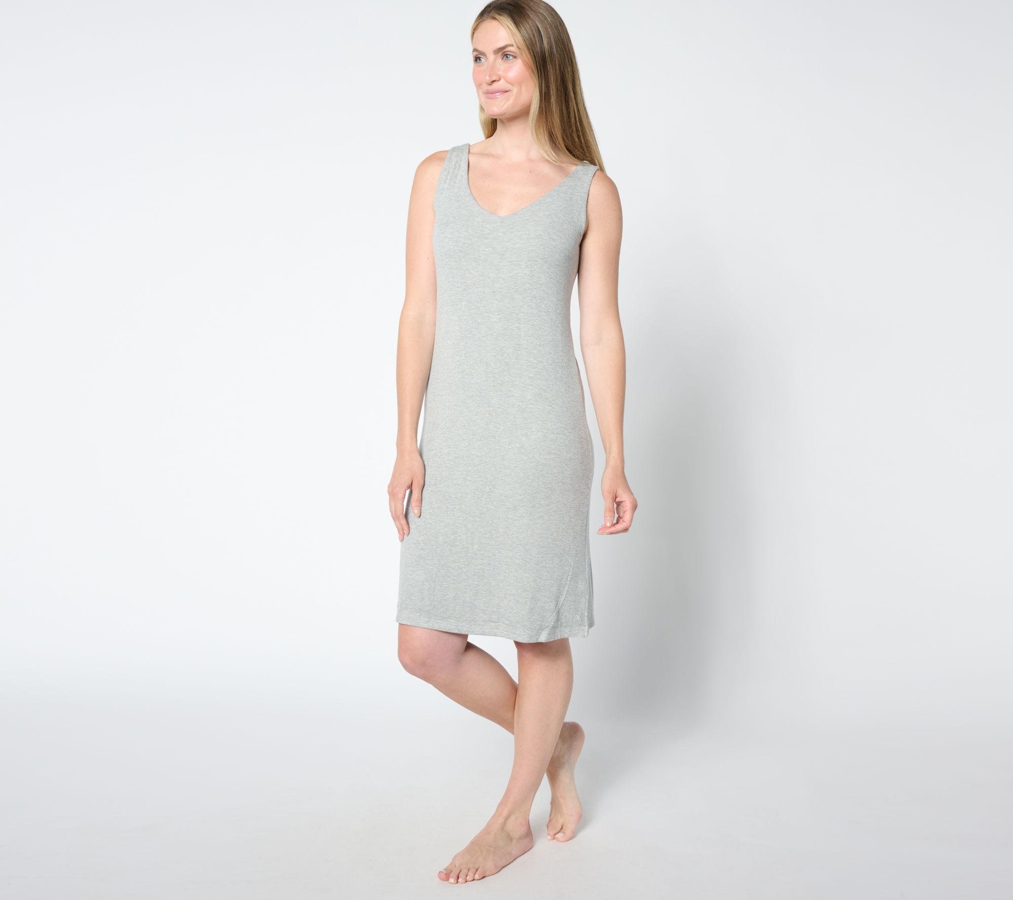 Cozy Earth Women's Rib Knit V-Neck Tank Lounge Dress - QVC.com