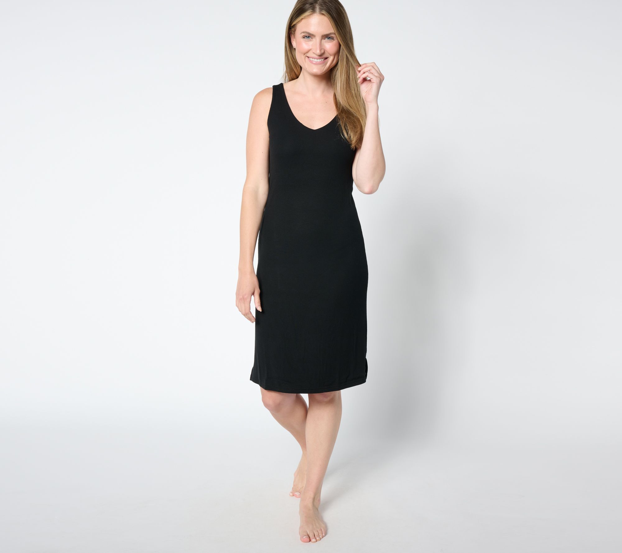 Cozy Earth Women's Rib Knit V-Neck Tank Lounge Dress
