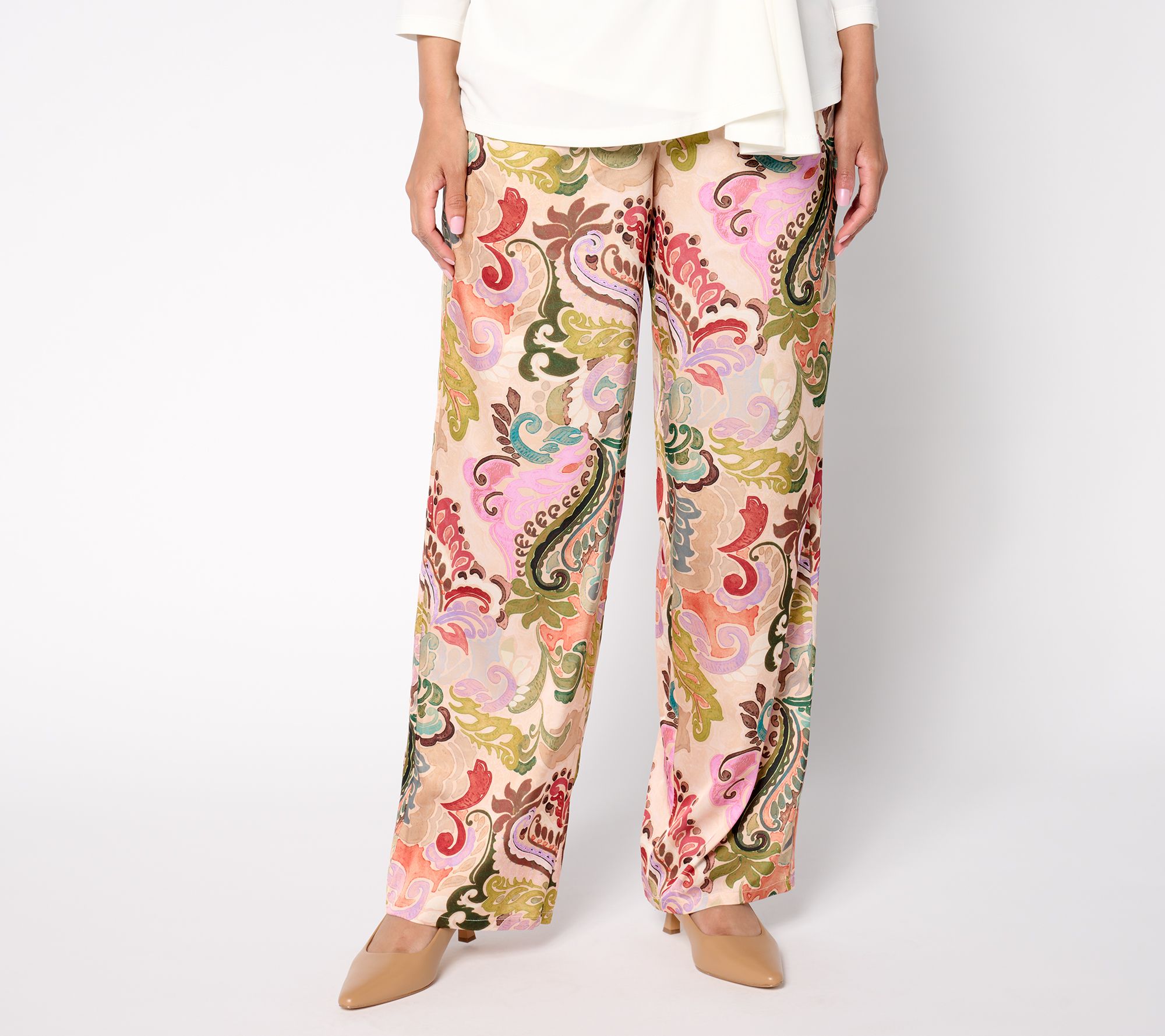 Susan Graver Regular Printed Stretch Satin Wide-Leg Pull-On Pants