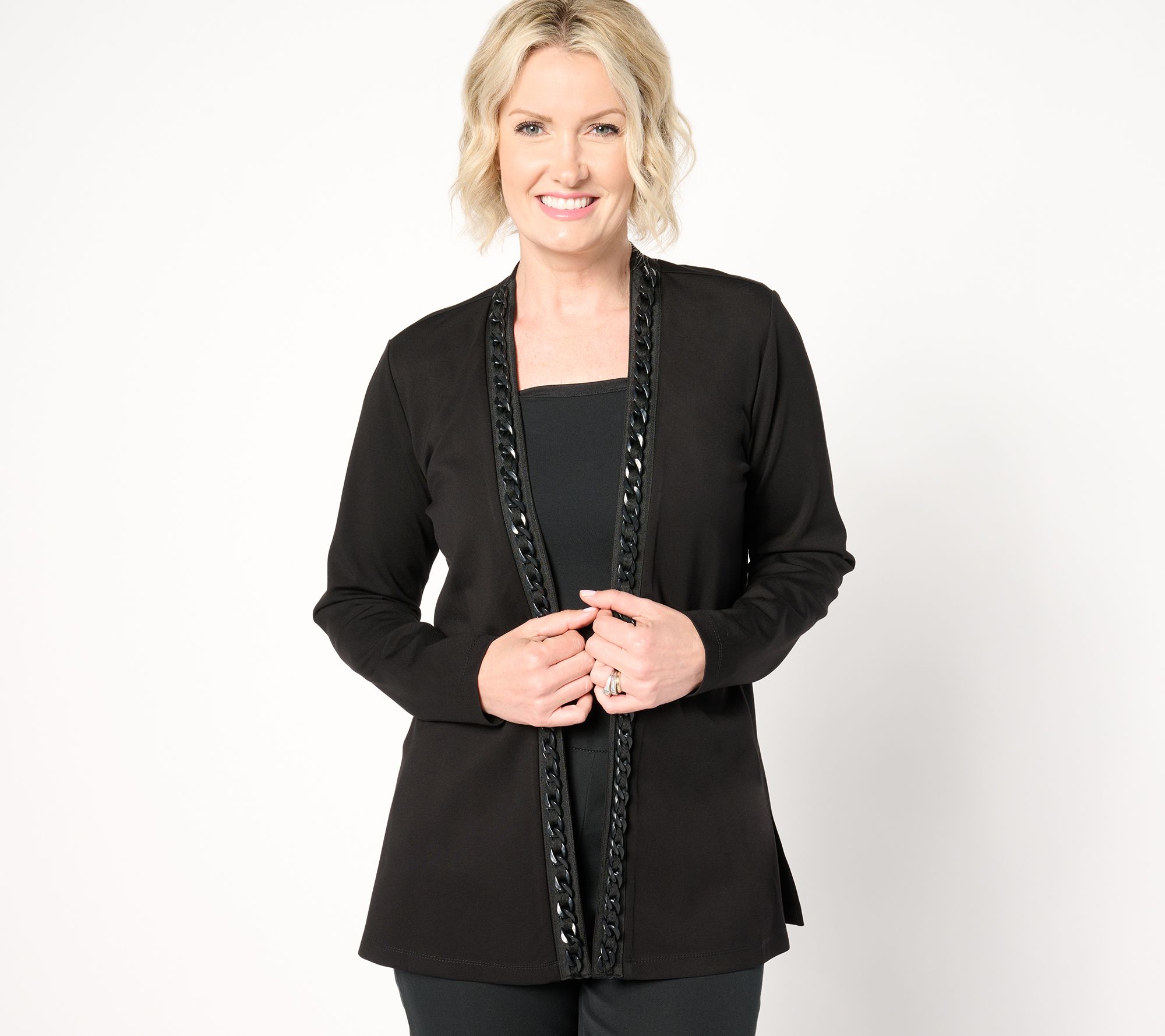 "As Is" GRAVER Susan Graver Regular Sleek Ponte Long Sleeve Cardigan