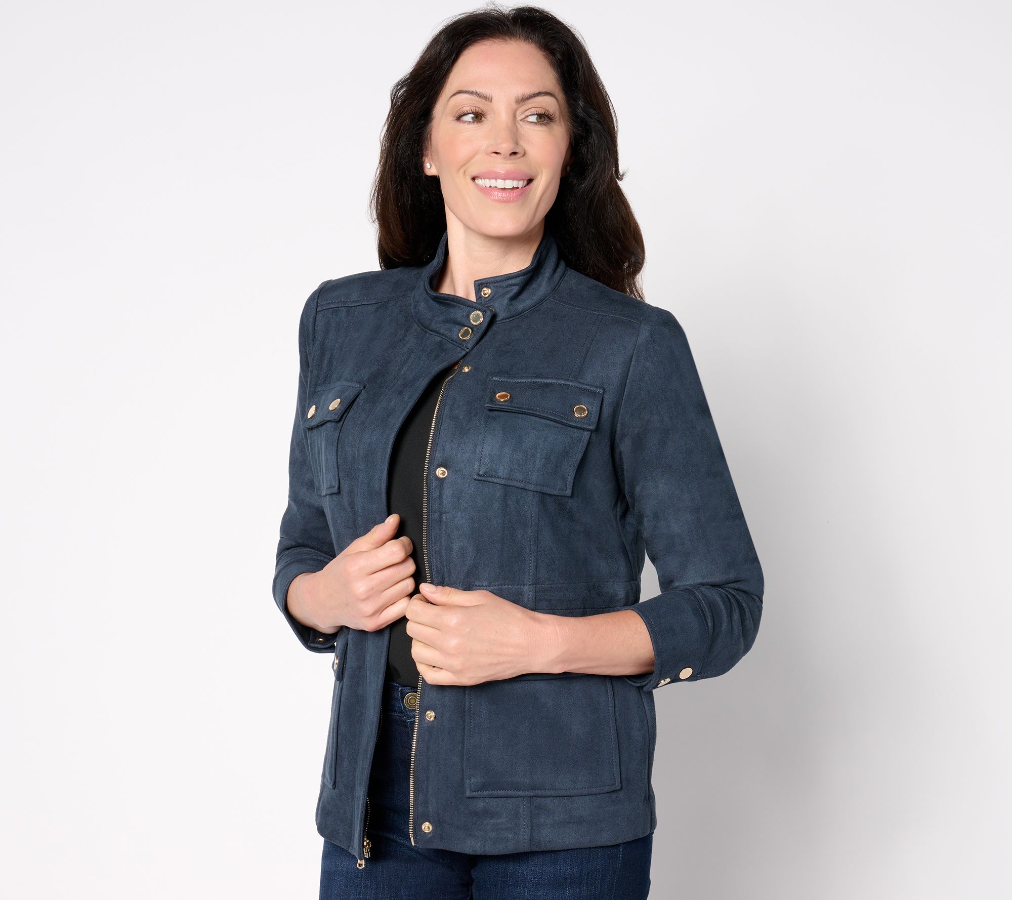 "As Is" Isaac Mizrahi Live! Estate Faux Suede Zip Front Jacket