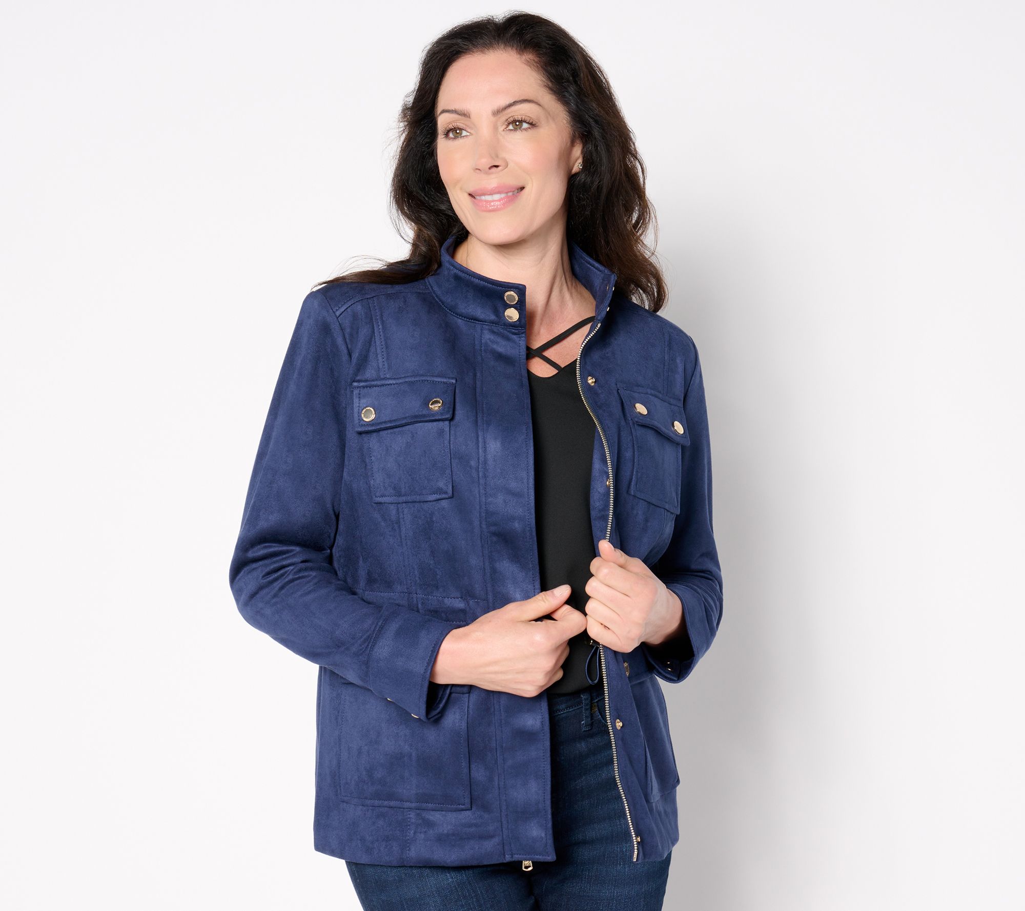 "As Is" Isaac Mizrahi Live! Estate Faux Suede Zip Front Jacket