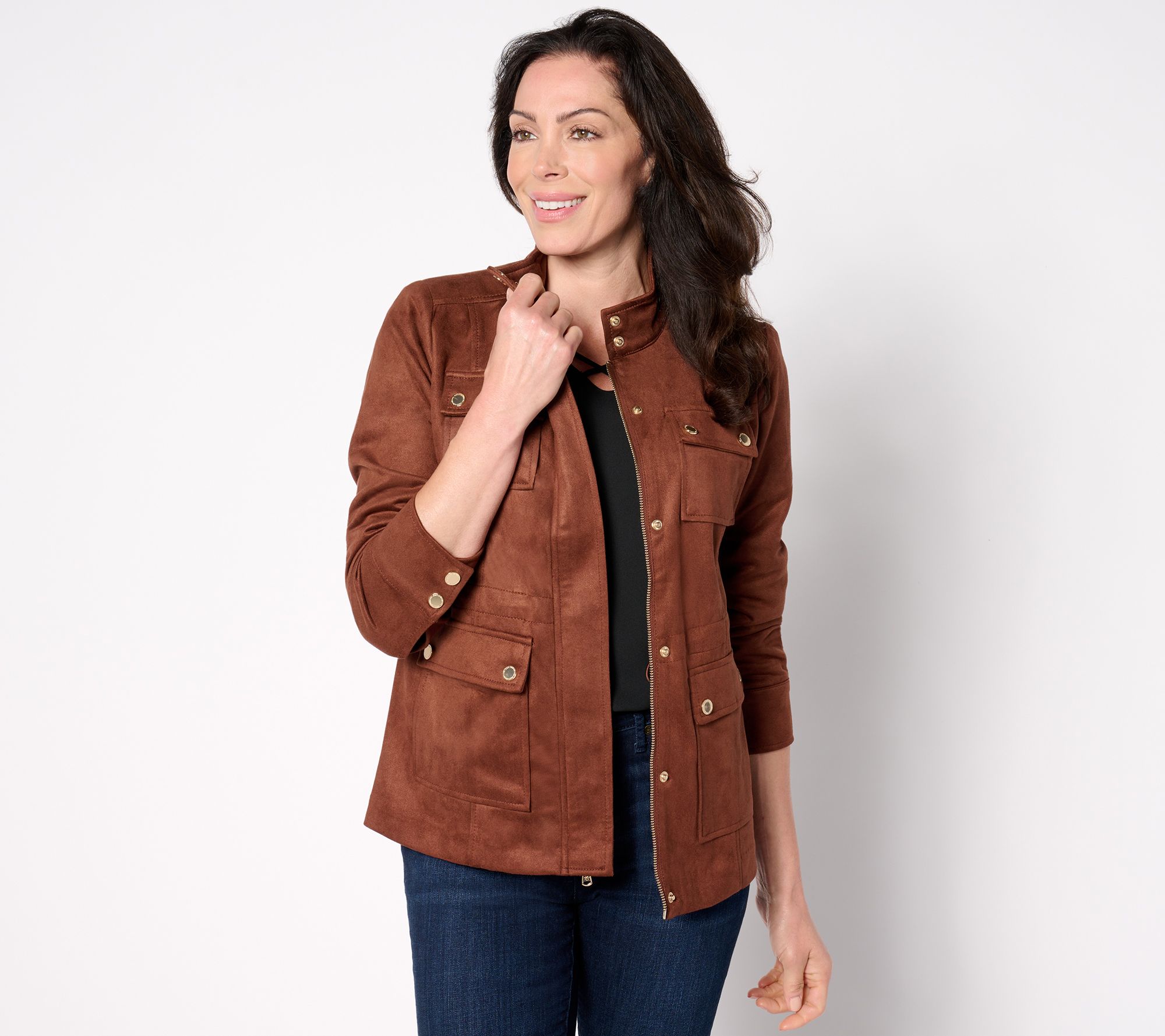 "As Is" Isaac Mizrahi Live! Estate Faux Suede Zip Front Jacket