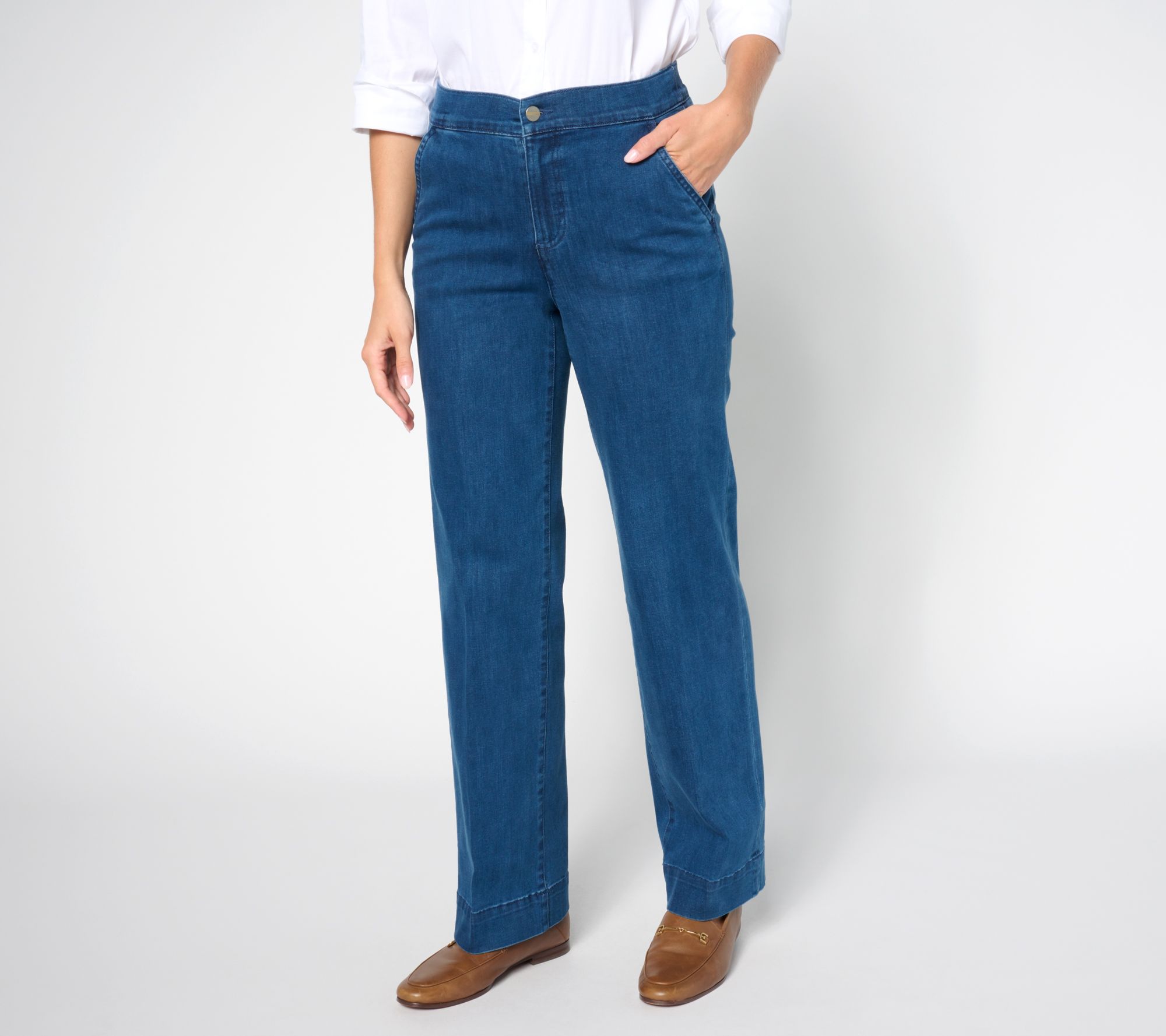 "As Is" Denim & Co. Signature Petite Indigo Perfect Flex Trouser Jean