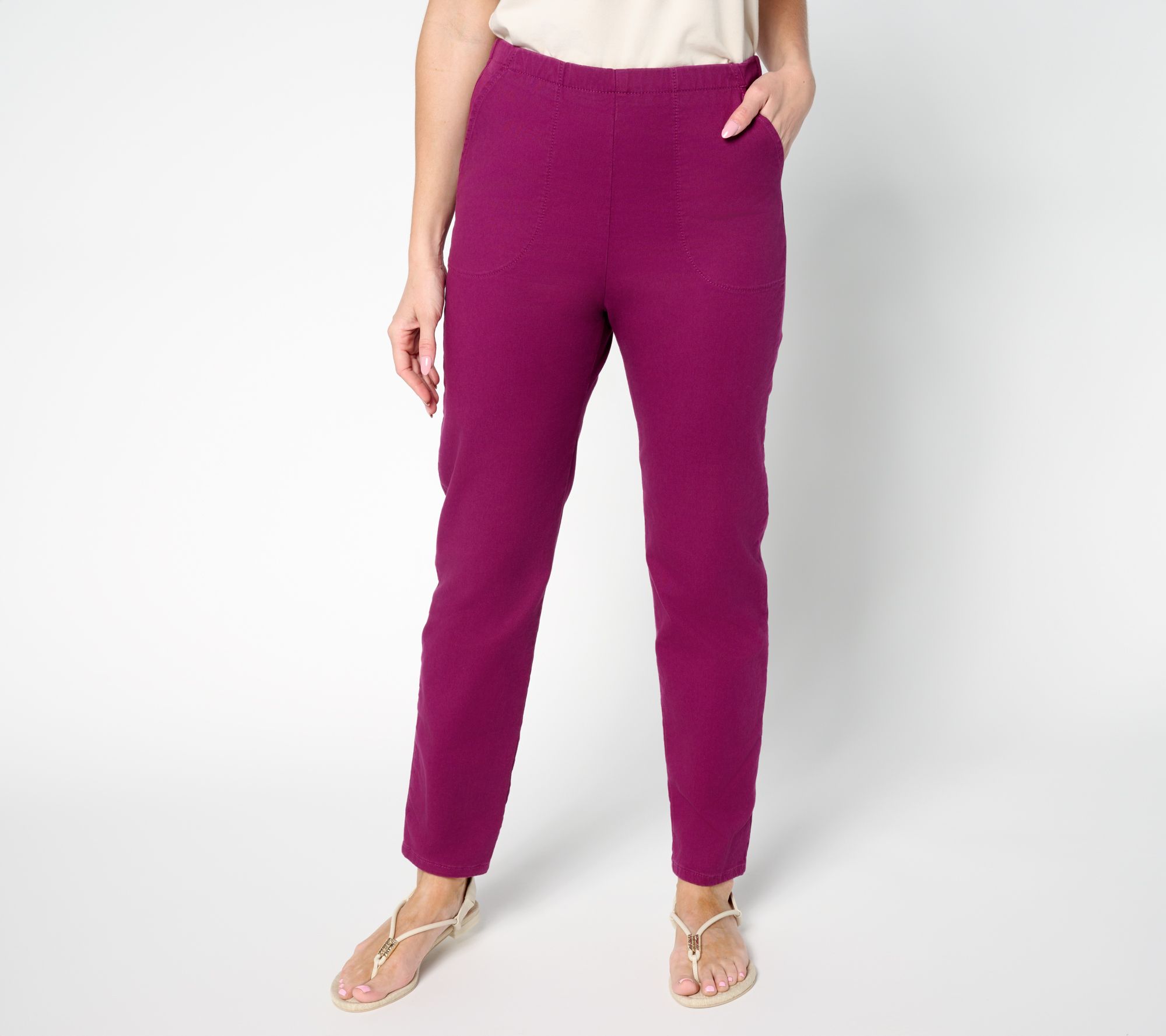 Denim & Co. Regular Color Flat Front Denim Side Pocket Pant