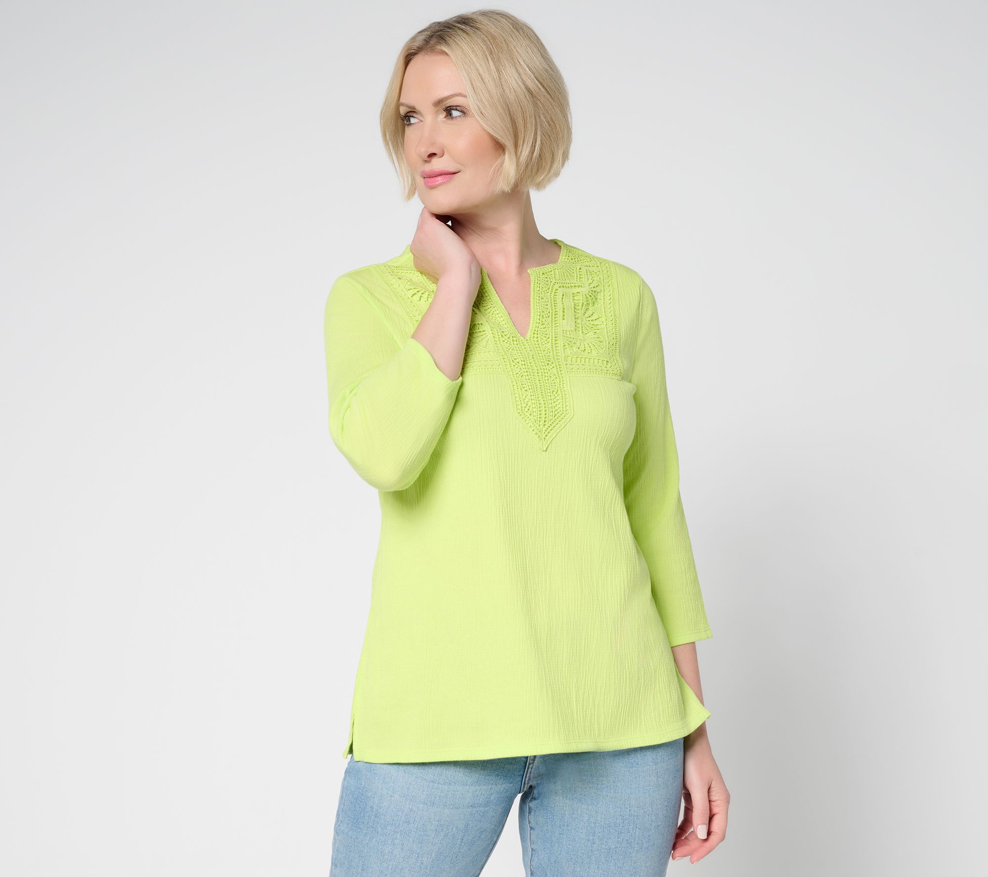 Belle by Kim Gravel Packabelle Gotta Getaway Lace Trim Top
