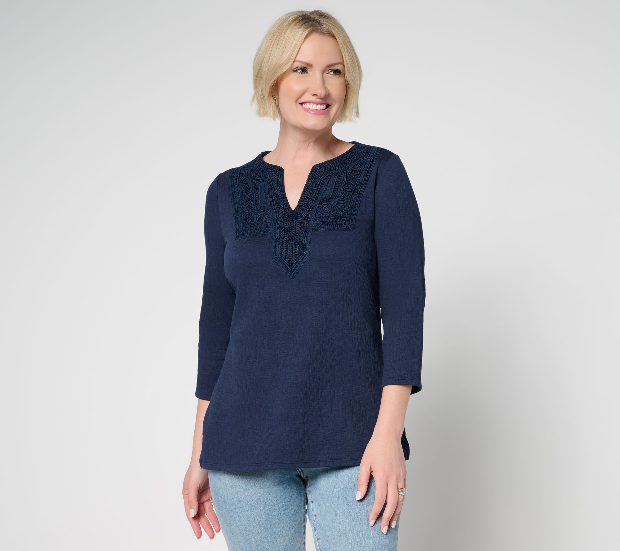 Belle by Kim Gravel Packabelle Gotta Getaway Lace Trim Top