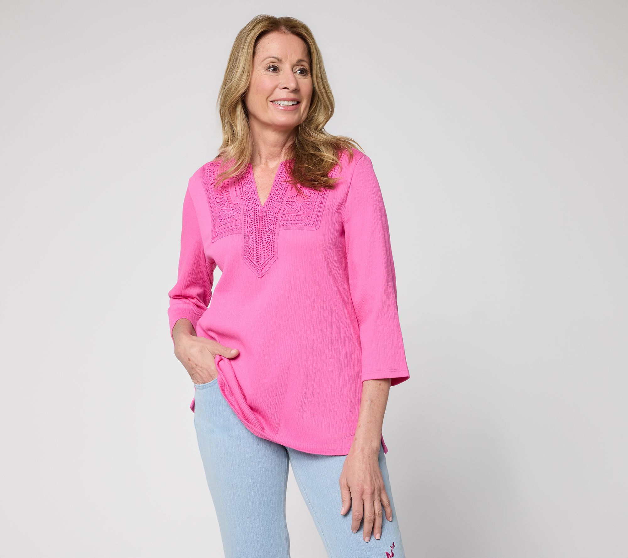 Belle by Kim Gravel Packabelle Gotta Getaway Lace Trim Top