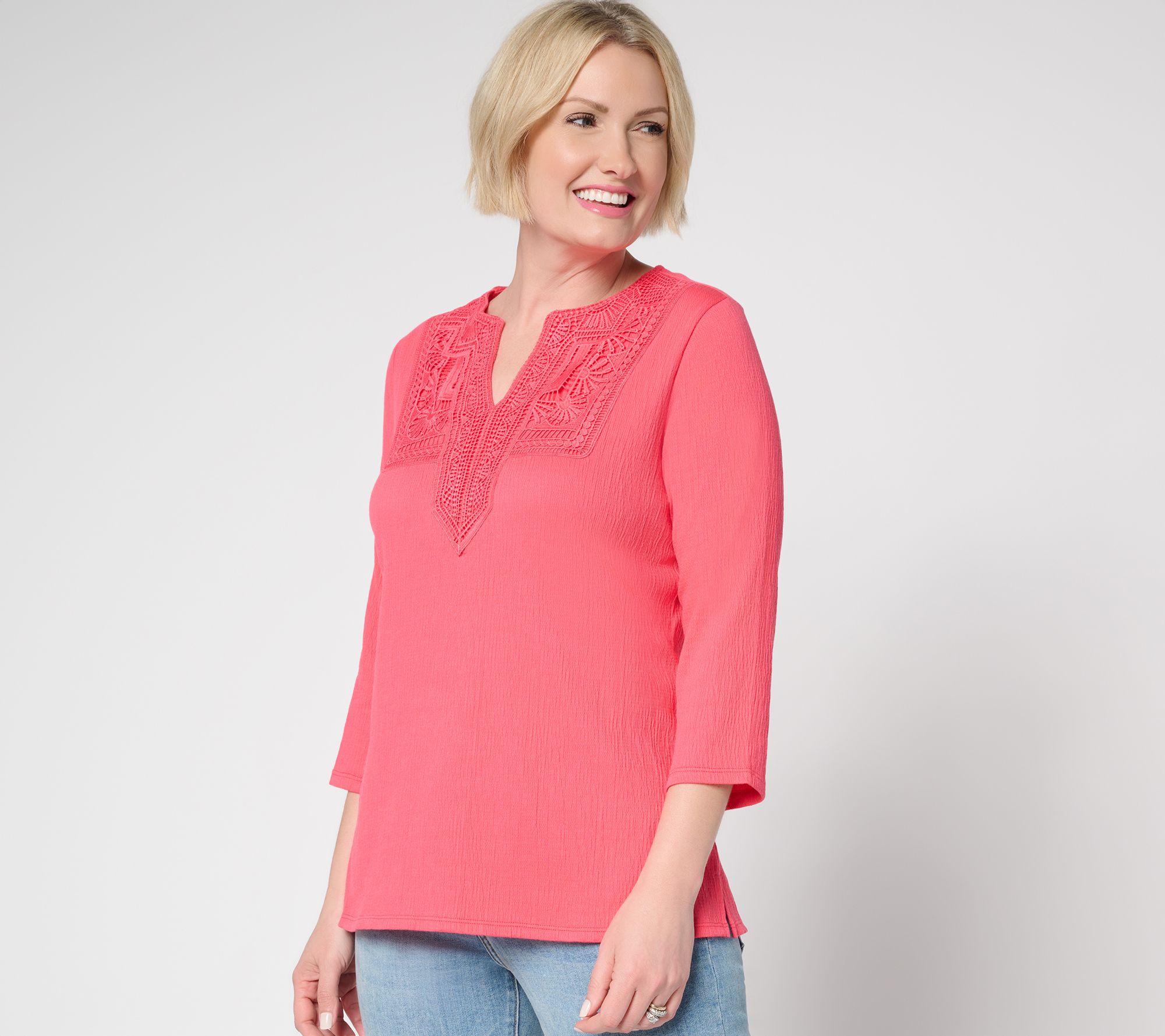 Belle by Kim Gravel Packabelle Gotta Getaway Lace Trim Top