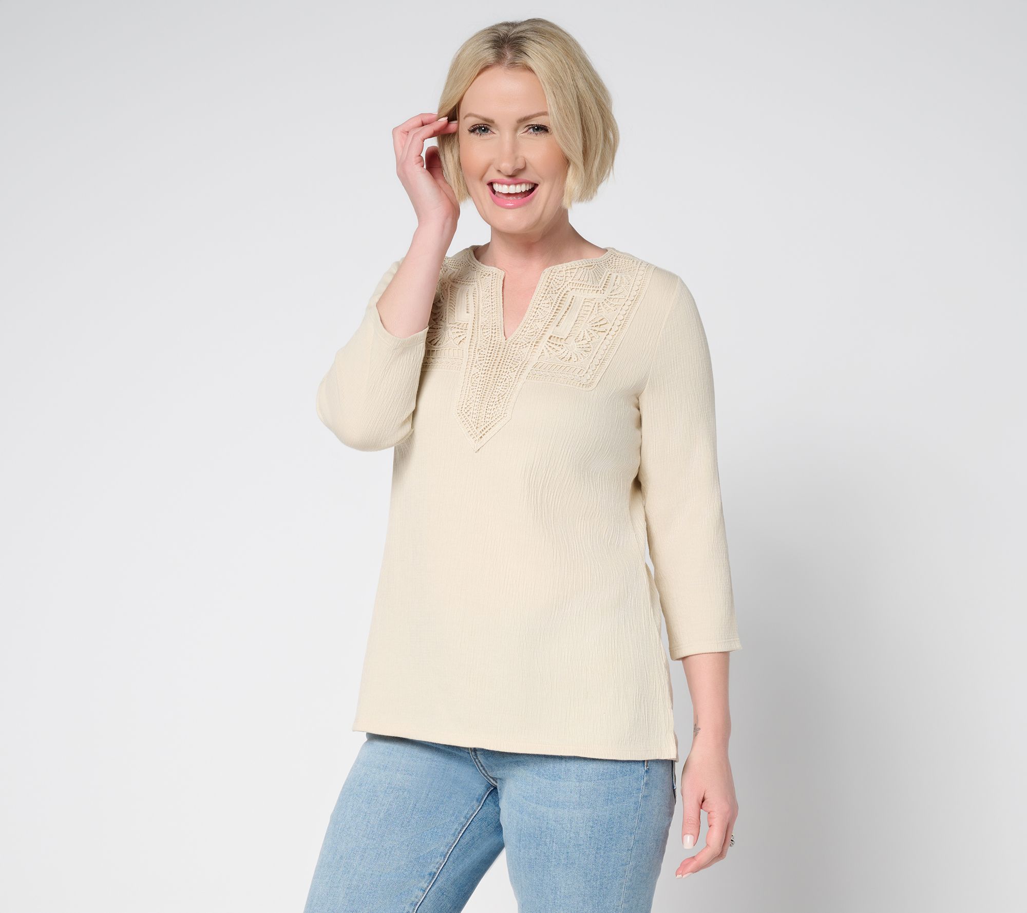 Belle by Kim Gravel Packabelle Gotta Getaway Lace Trim Top