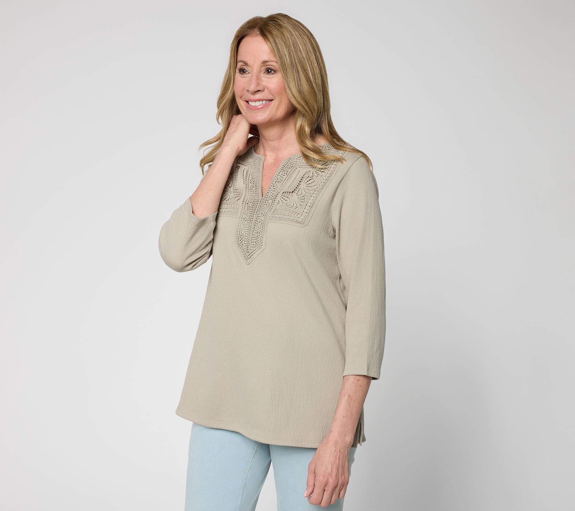 Belle by Kim Gravel Packabelle Gotta Getaway Lace Trim Top