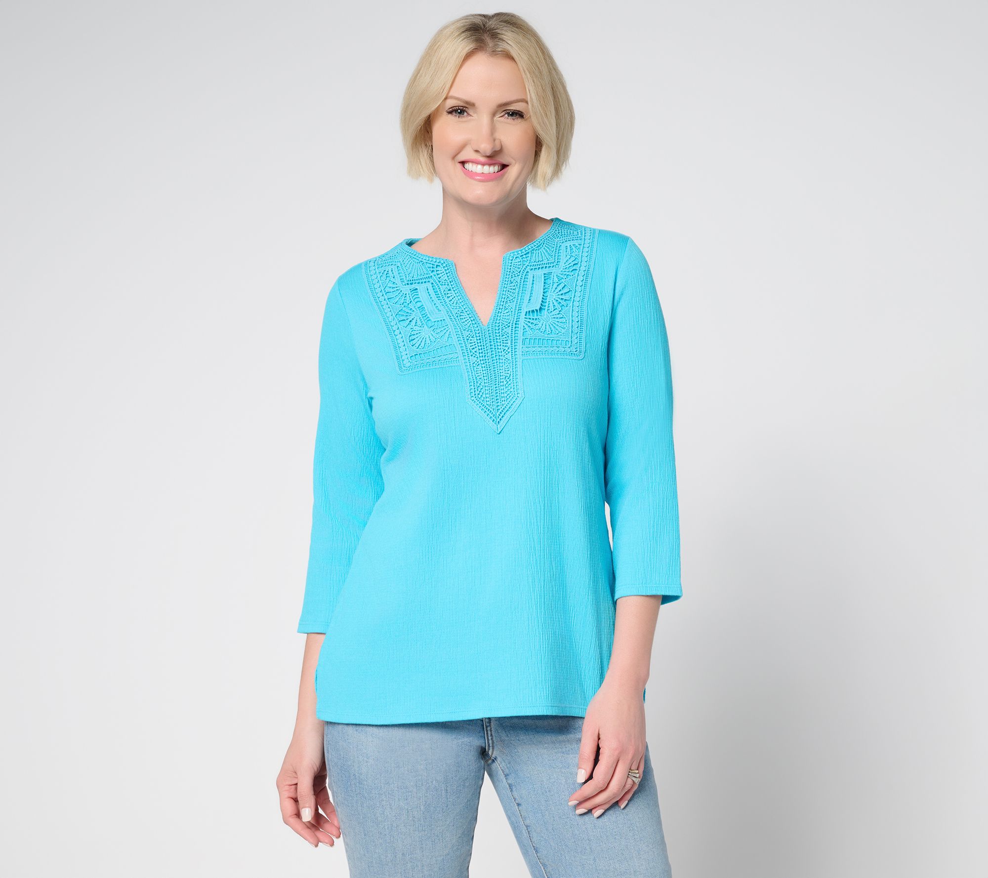 Belle by Kim Gravel Packabelle Gotta Getaway Lace Trim Top