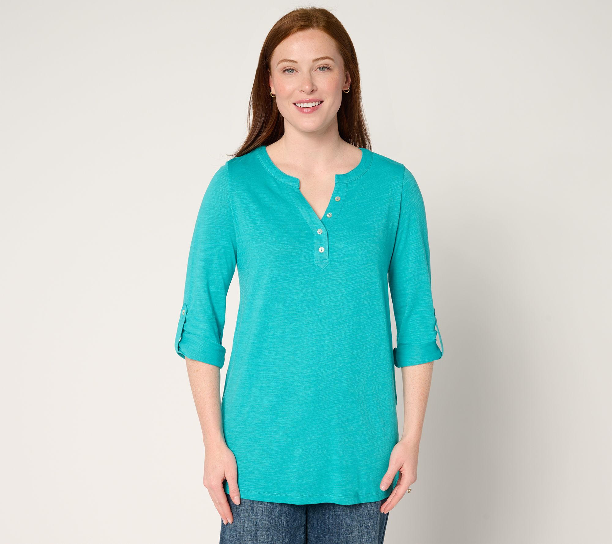 nicole by Nicole Miller Slub Knit Top with Roll-Tab Sleeve