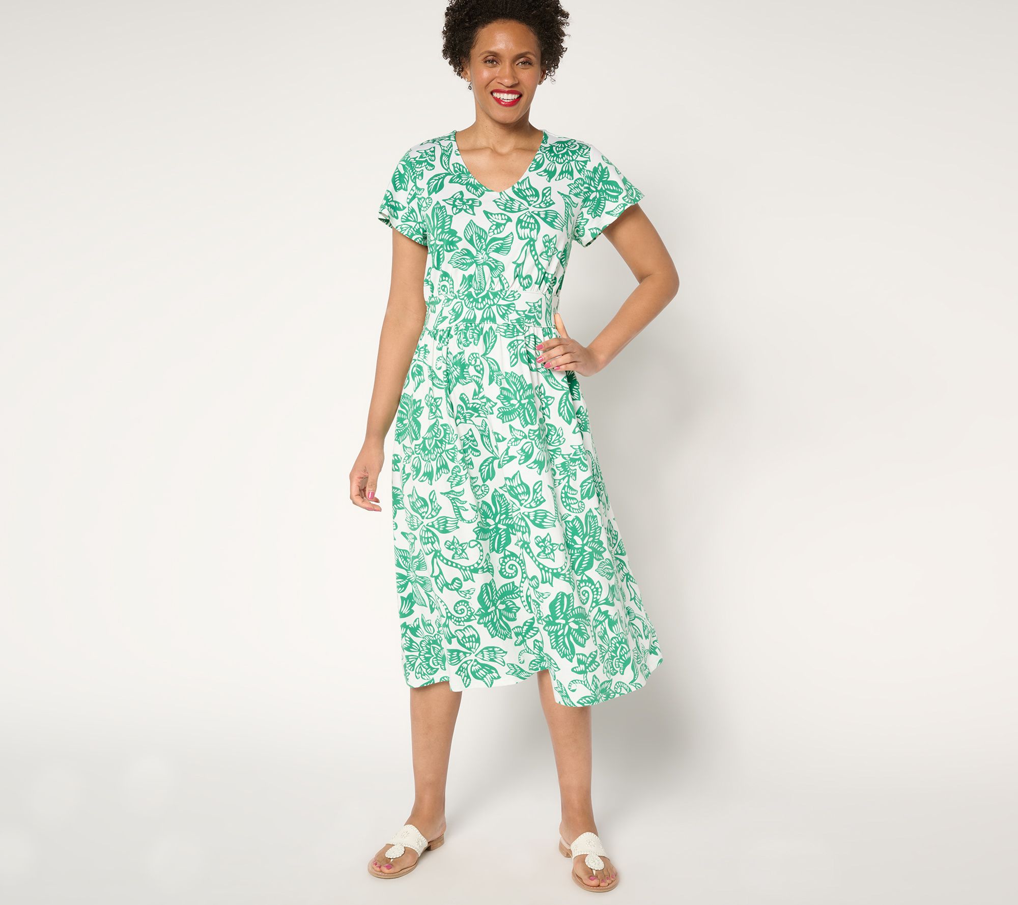 Denim & Co. Favorite Jersey V-Neck Flutter Sleeve Midi Dress