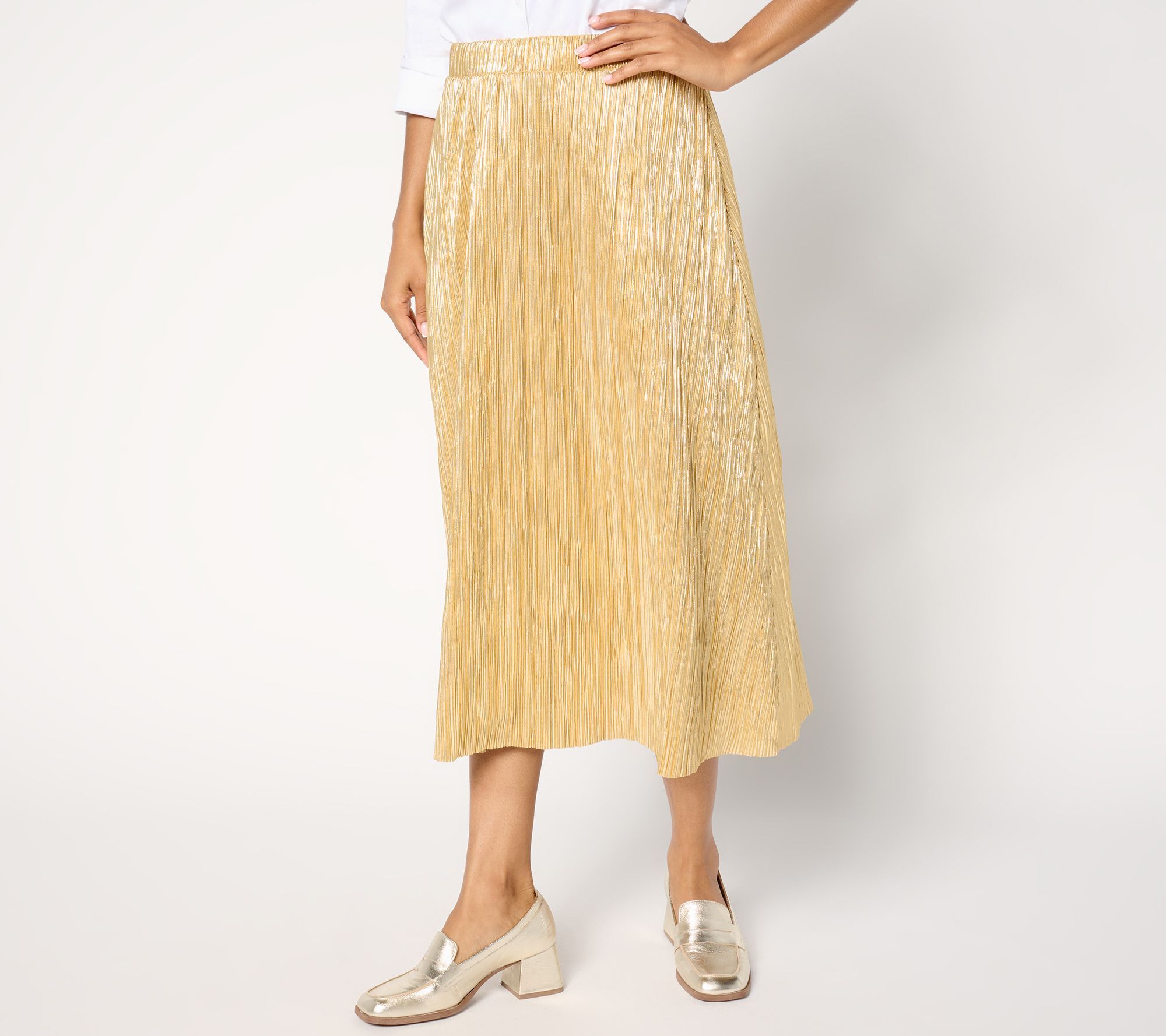 "As Is" Joan Rivers Red Carpet Petite Pleat Metallic Midi Skirt