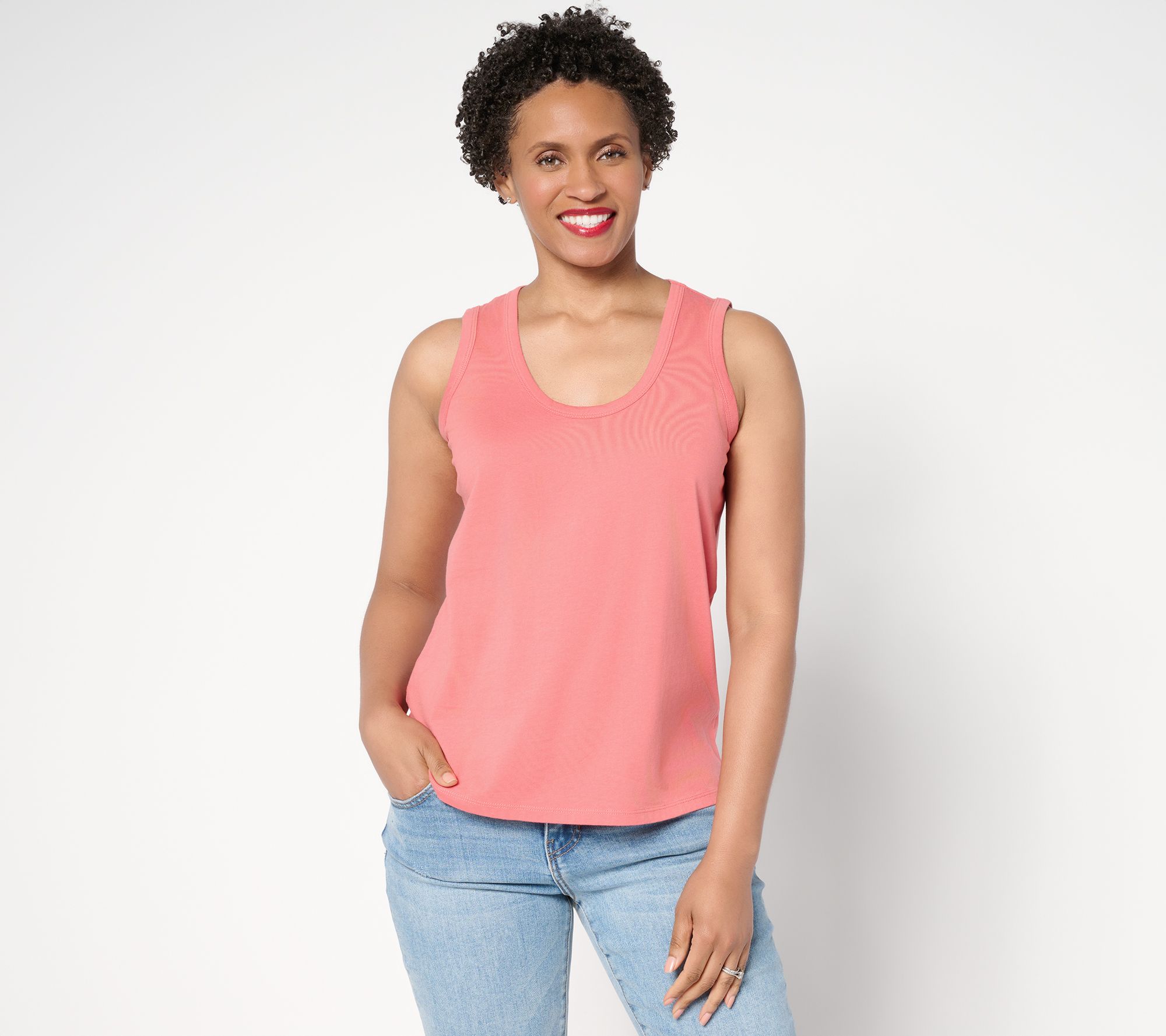 Peace Love World Sueded Knit 100% Cotton U-Neck Tank Top