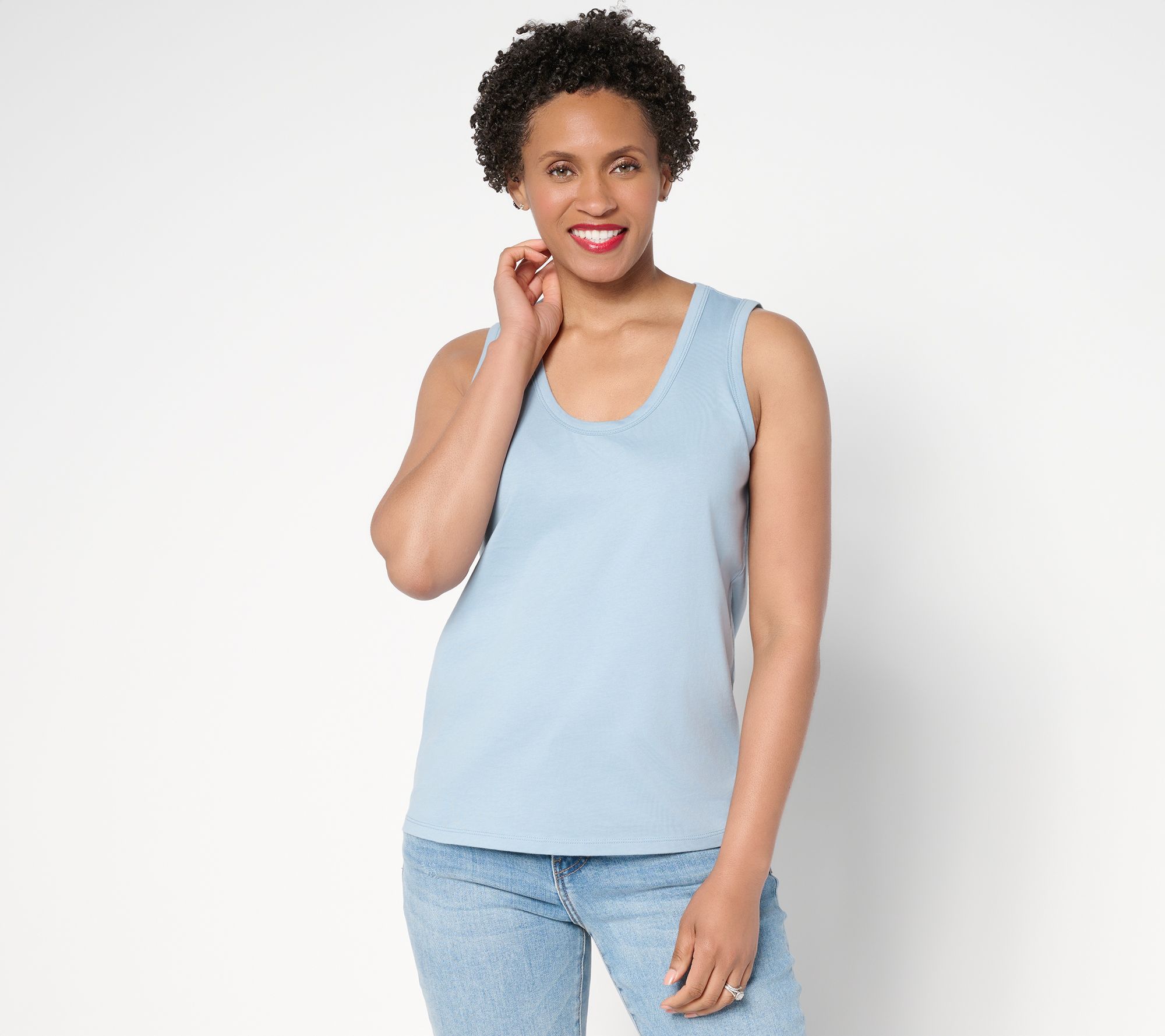 Peace Love World Sueded Knit 100% Cotton U-Neck Tank Top