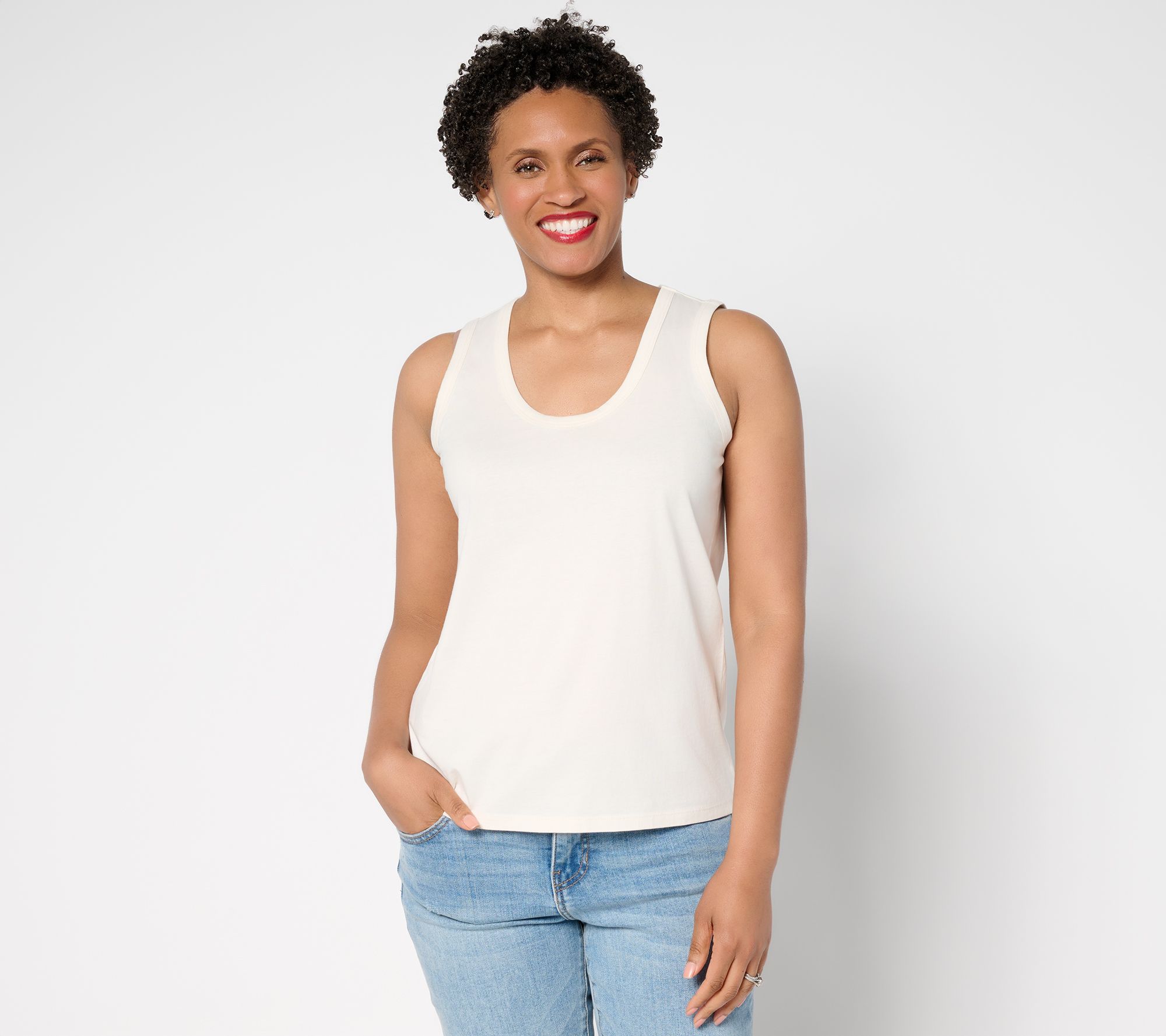 Peace Love World Sueded Knit 100% Cotton U-Neck Tank Top