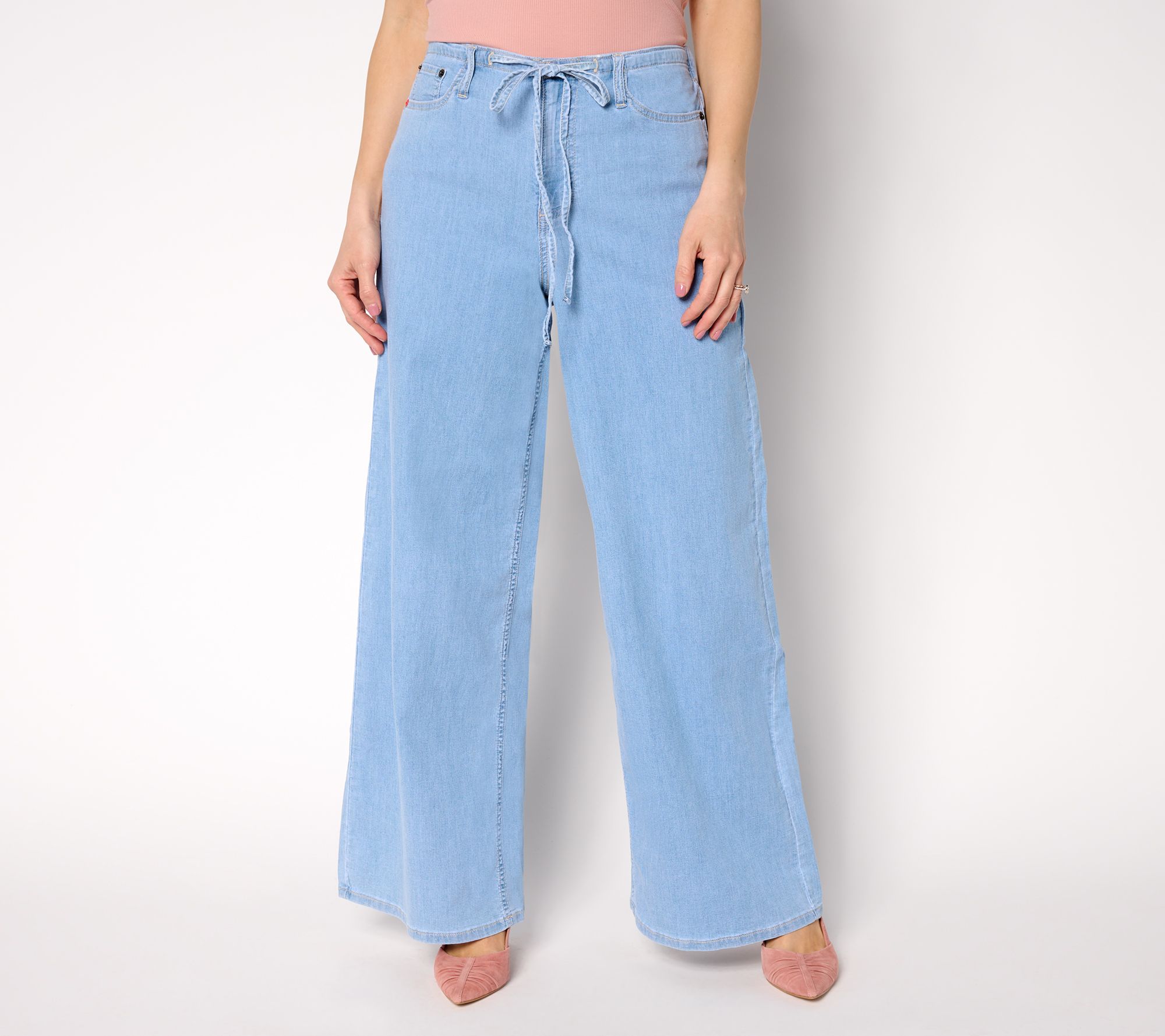 Peace Love World Petite Tie-Waist Wide Leg Denim Jeans