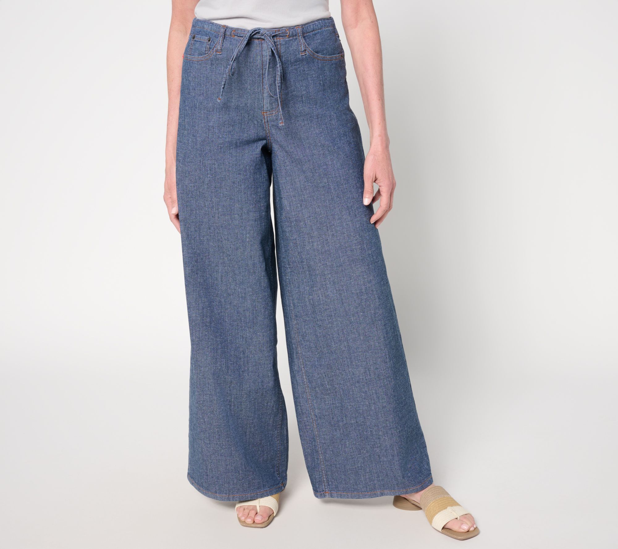 Peace Love World Petite Tie-Waist Wide Leg Denim Jeans