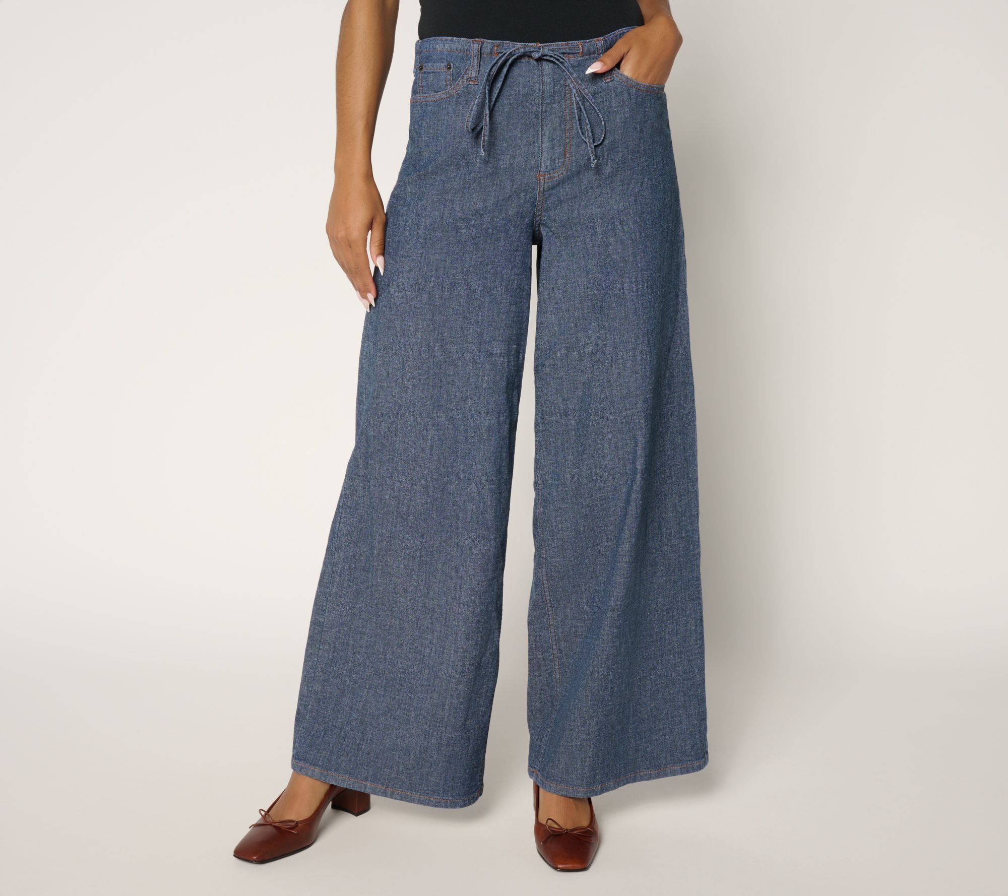 Peace Love World Petite Tie-Waist Wide Leg Denim Jeans