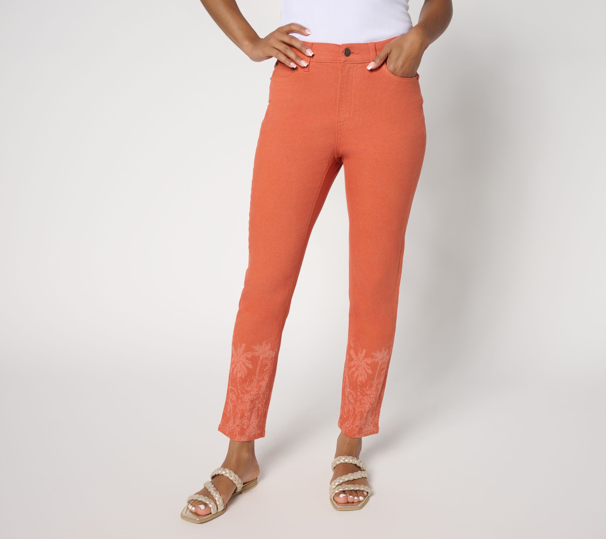 Denim & Co. Regular Color Classic Stretch Laser Print Ankle Jean
