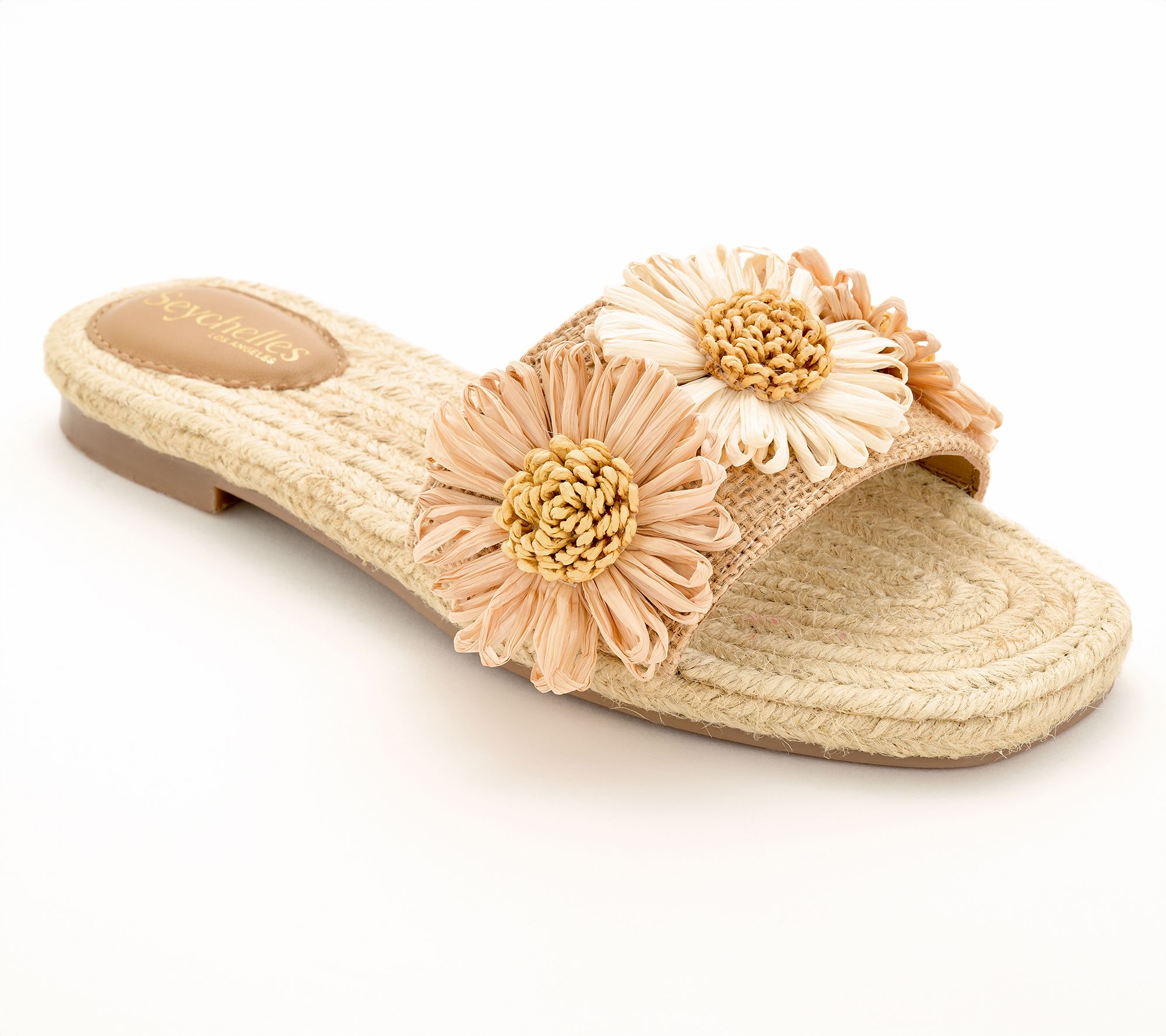 Seychelles Raffia Floral Slide Sandals Botanical Gardens