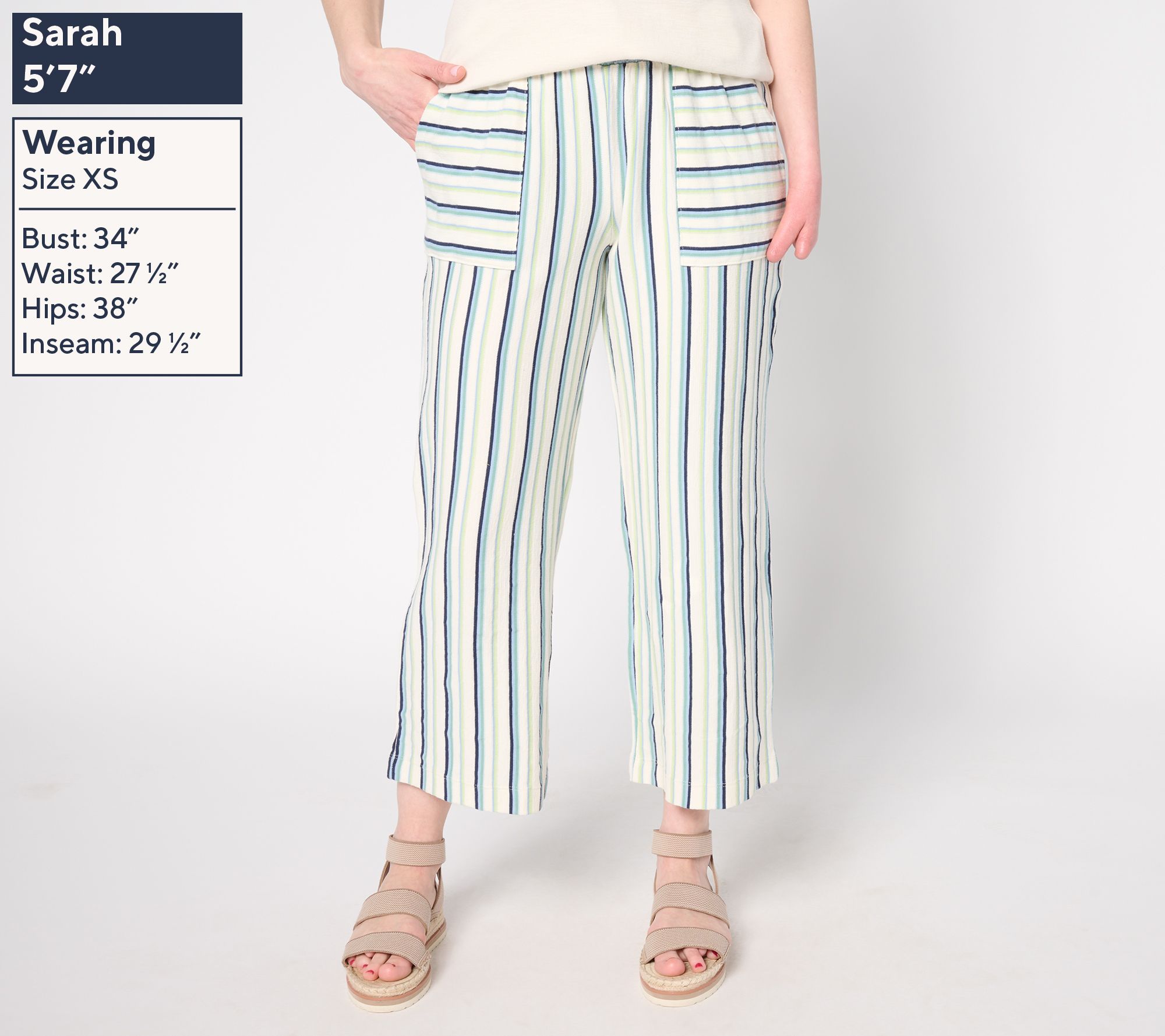 AnyBody Cotton Novelty Knit Stripe Cropped Pants - QVC.com