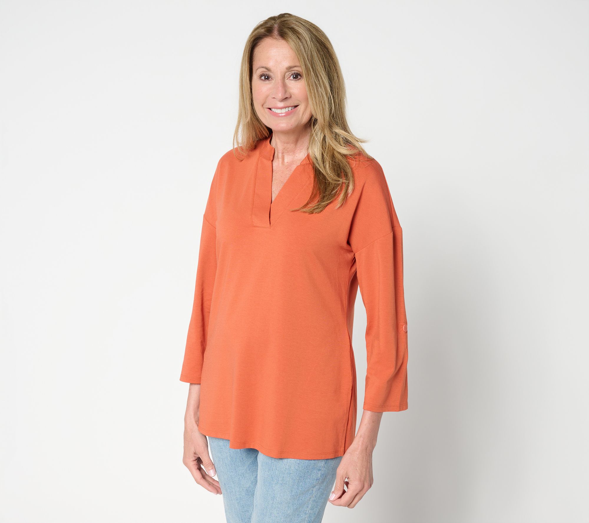 Belle by Kim Gravel Petite TripleLuxe Knit Cuffed Slv Tunic Top